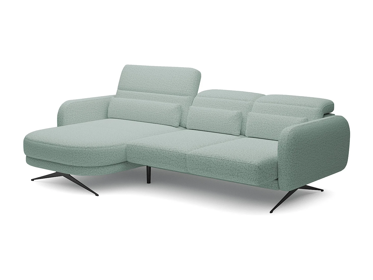 NAROŻNIK BARILLO-Regulowane oparcie, Stalowe nóżki, Eleganckie podłokietniki, 3 poduszki oparciowe, Wolnostojący, 261x170x97 cm Lewa strona Zielony