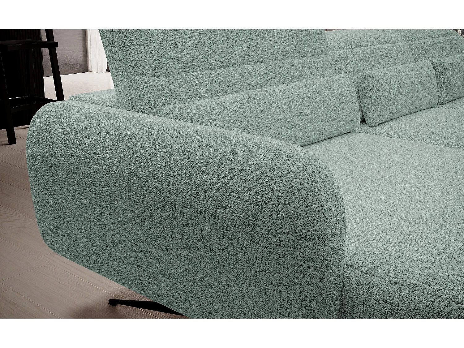 ECKSOFA BARILLO - Dossier réglable, pieds en acier, 3 coussins, indépendant, 261x170x97cm, côté gauche vert