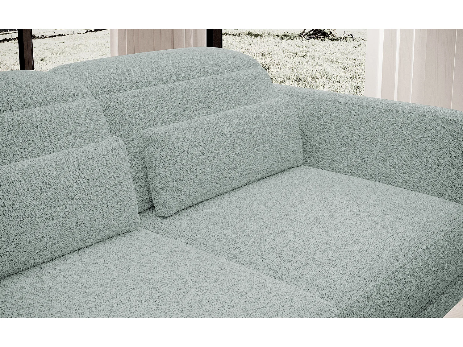 ECKSOFA BARILLO - Dossier réglable, pieds en acier, 3 coussins, indépendant, 261x170x97cm, côté gauche vert