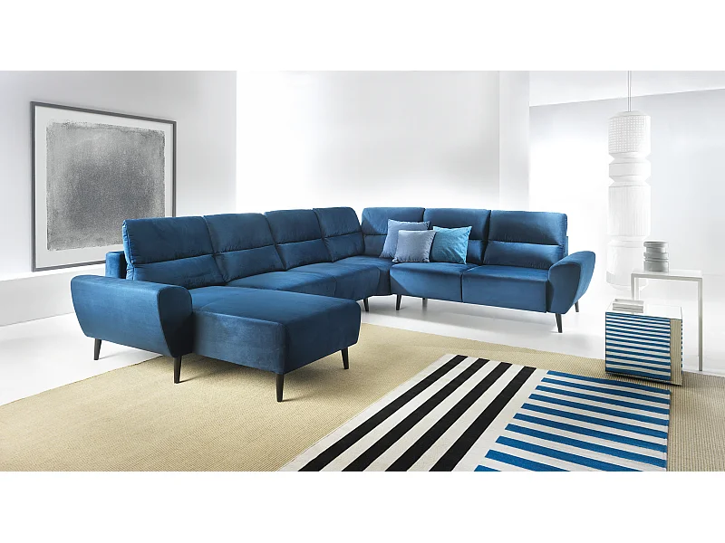 Canapé d'angle BOSCO en U, tissu Monolith, autoportant, appuie-têtes réglables, 340x270x98cm, Bleu