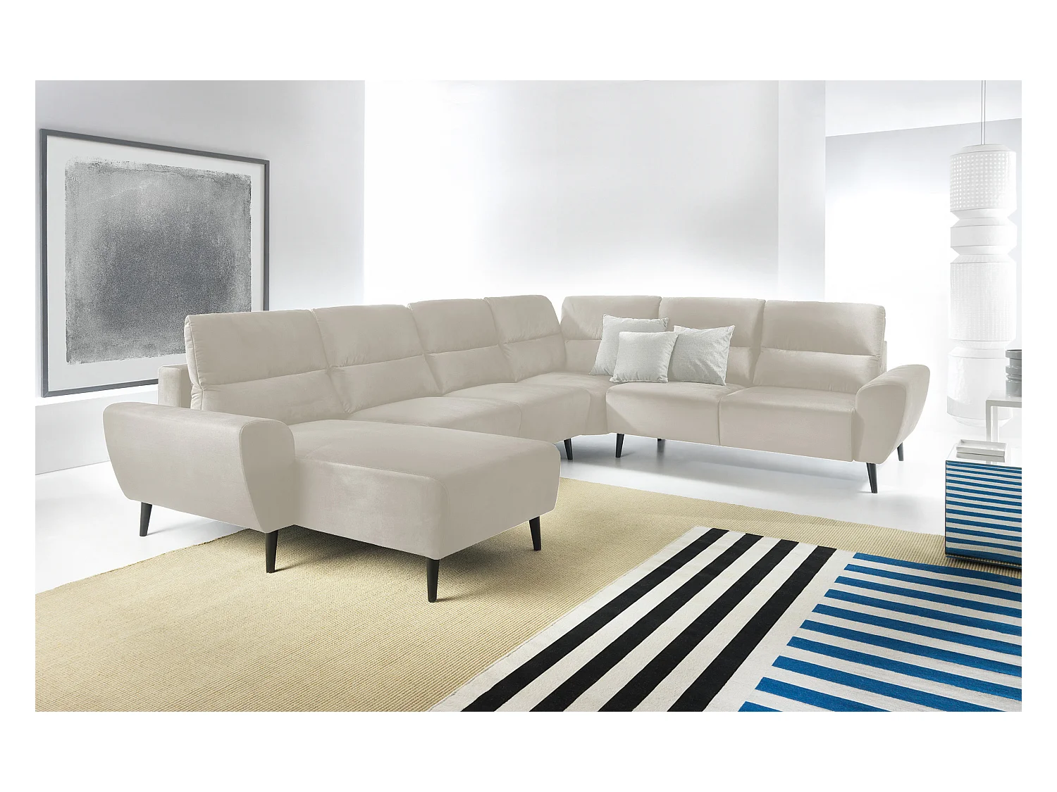 Narożnik BOSCO U, tkanina Monolith, wolnostojący, regulowane zagłówki, family, 340x270x98cm, beżowy