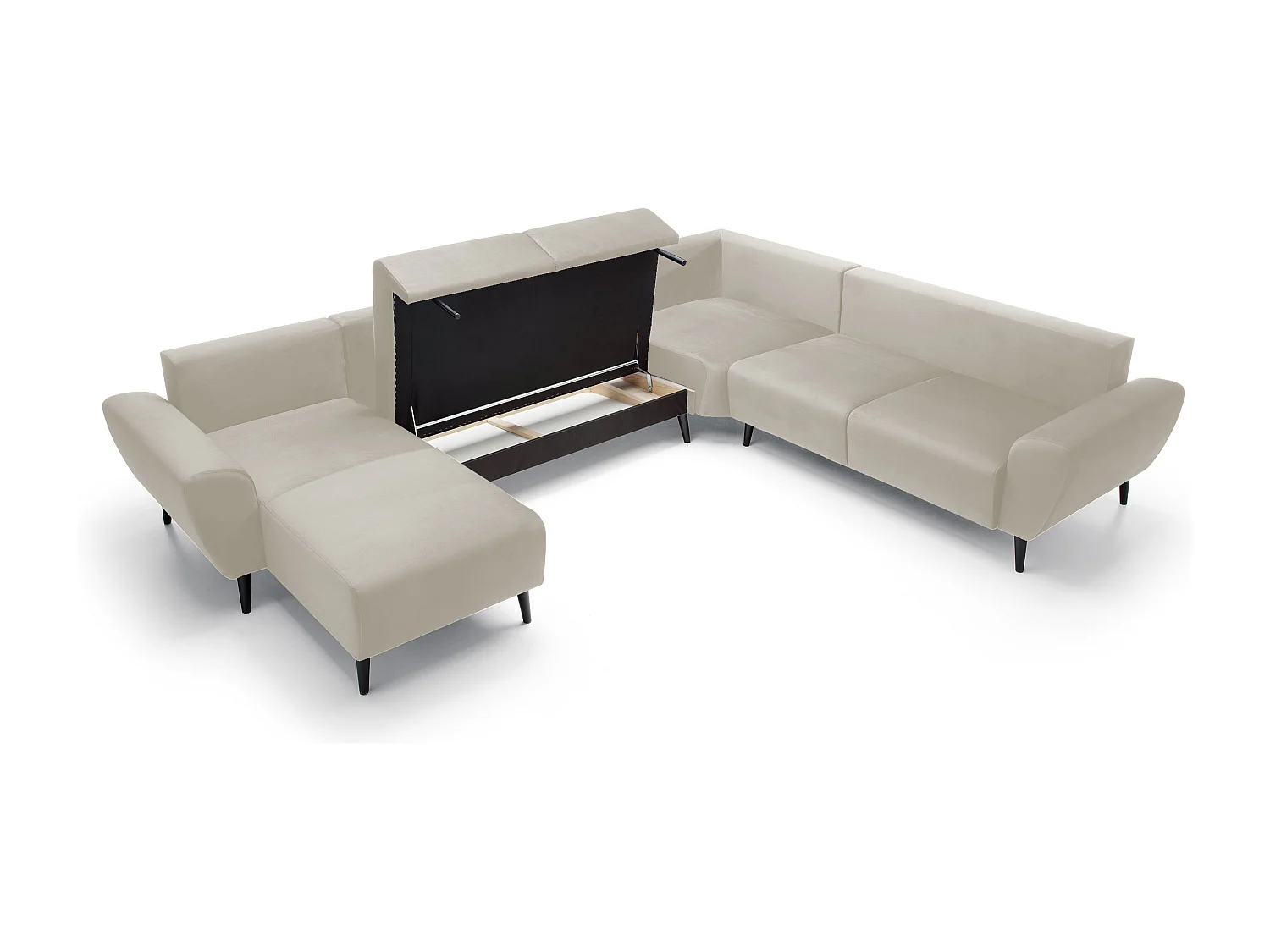 Canapé d'angle BOSCO en U, tissu Monolith, autoportant, appuie-têtes réglables, 340x270x98cm, Beige