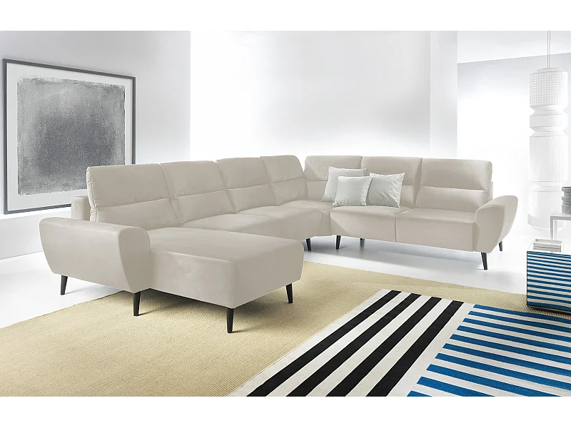 Canapé d'angle BOSCO en U, tissu Monolith, autoportant, appuie-têtes réglables, 340x270x98cm, Beige