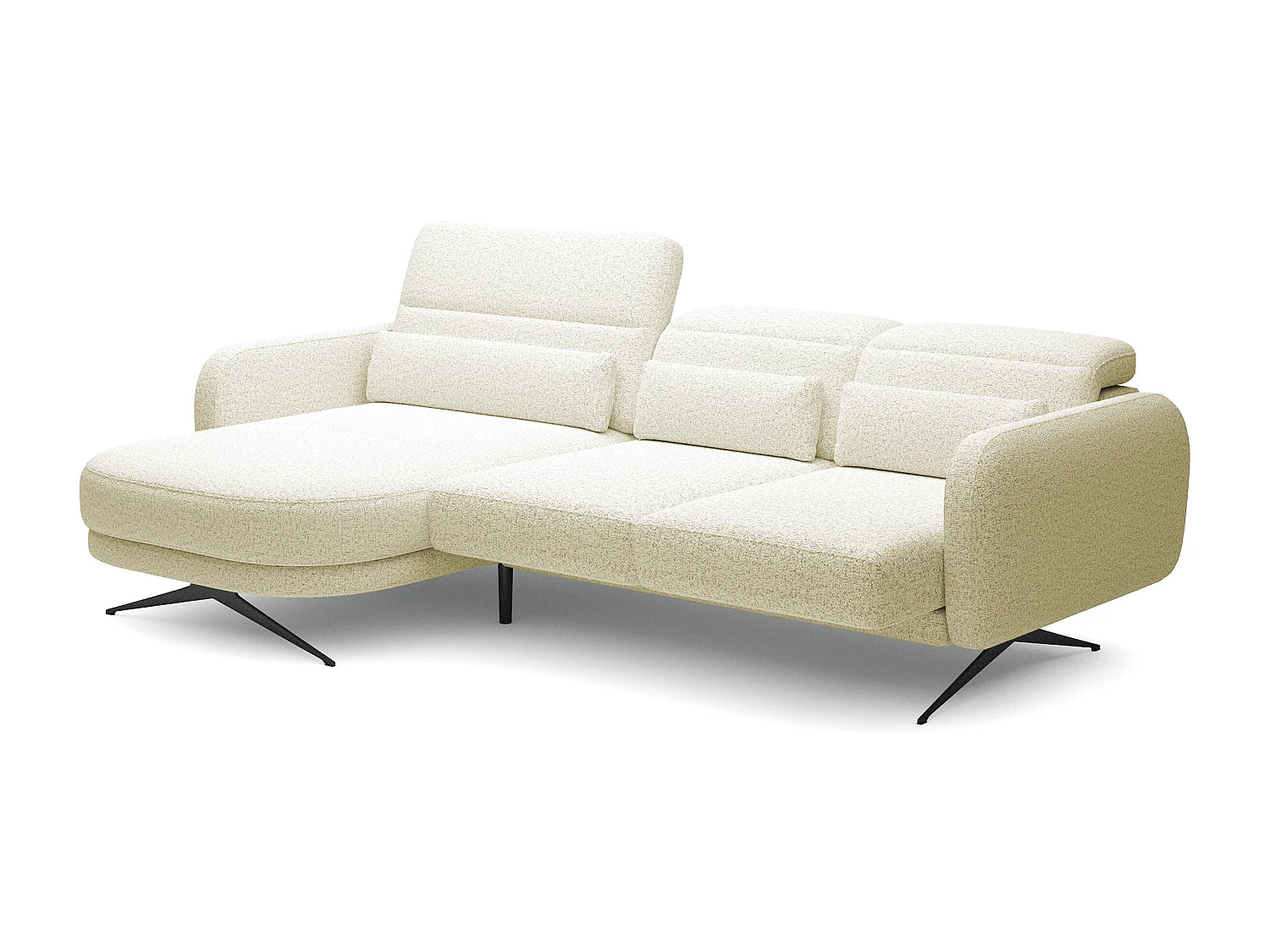ECKSOFA BARILLO - Dossier réglable, pieds en acier, 3 coussins, indépendant, 261x170x97cm, côté gauche platine