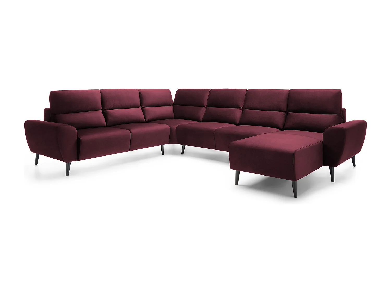 Polster-Ecksofa BOSCO U-Form, Monolith-Stoff, Freistehend, mit verstellbaren Kopfstützen, Sofa für Familien, Größe: 340x270x98cm, Farbe: Burgunderrot