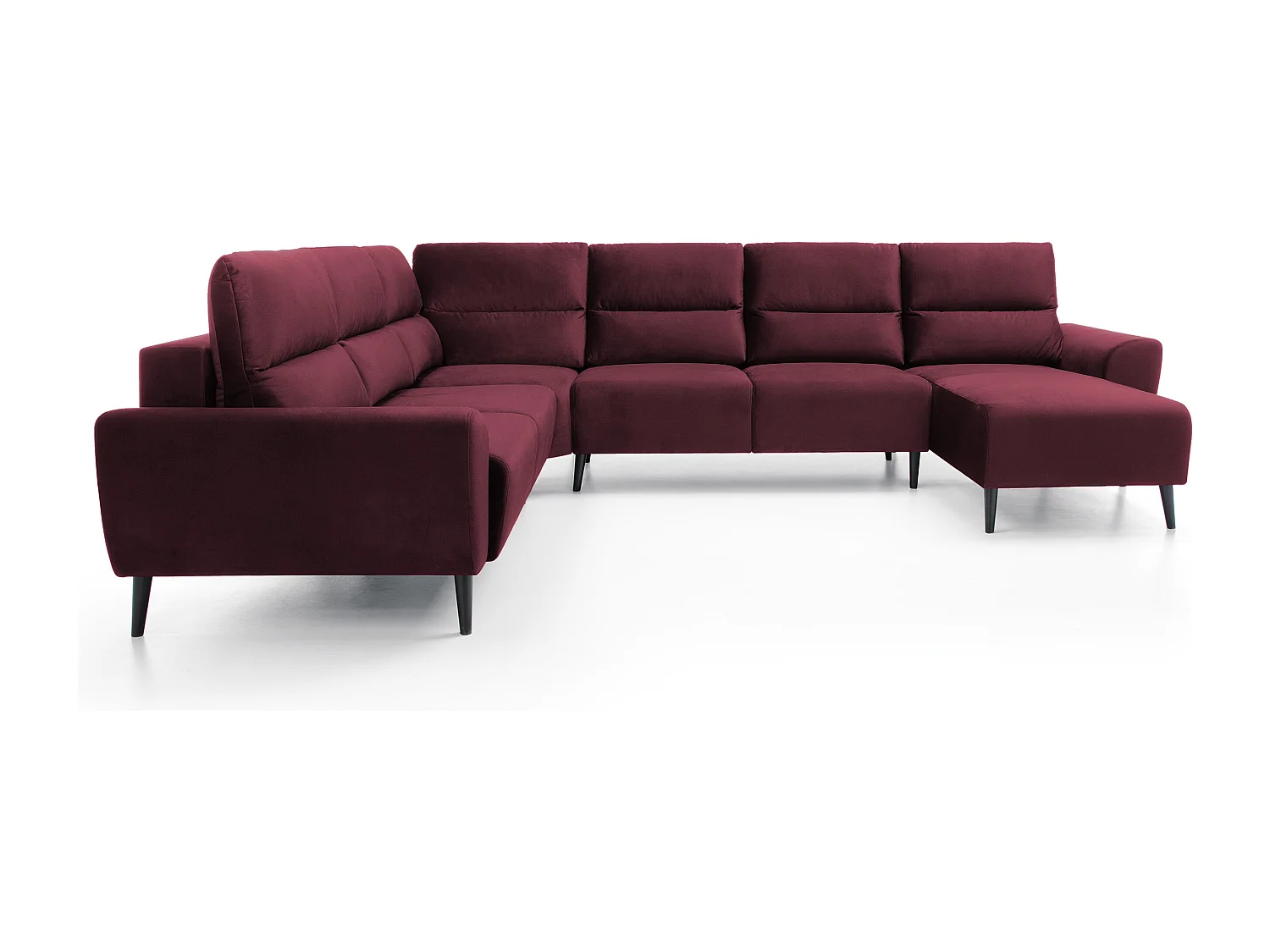Polster-Ecksofa BOSCO U-Form, Monolith-Stoff, Freistehend, mit verstellbaren Kopfstützen, Sofa für Familien, Größe: 340x270x98cm, Farbe: Burgunderrot
