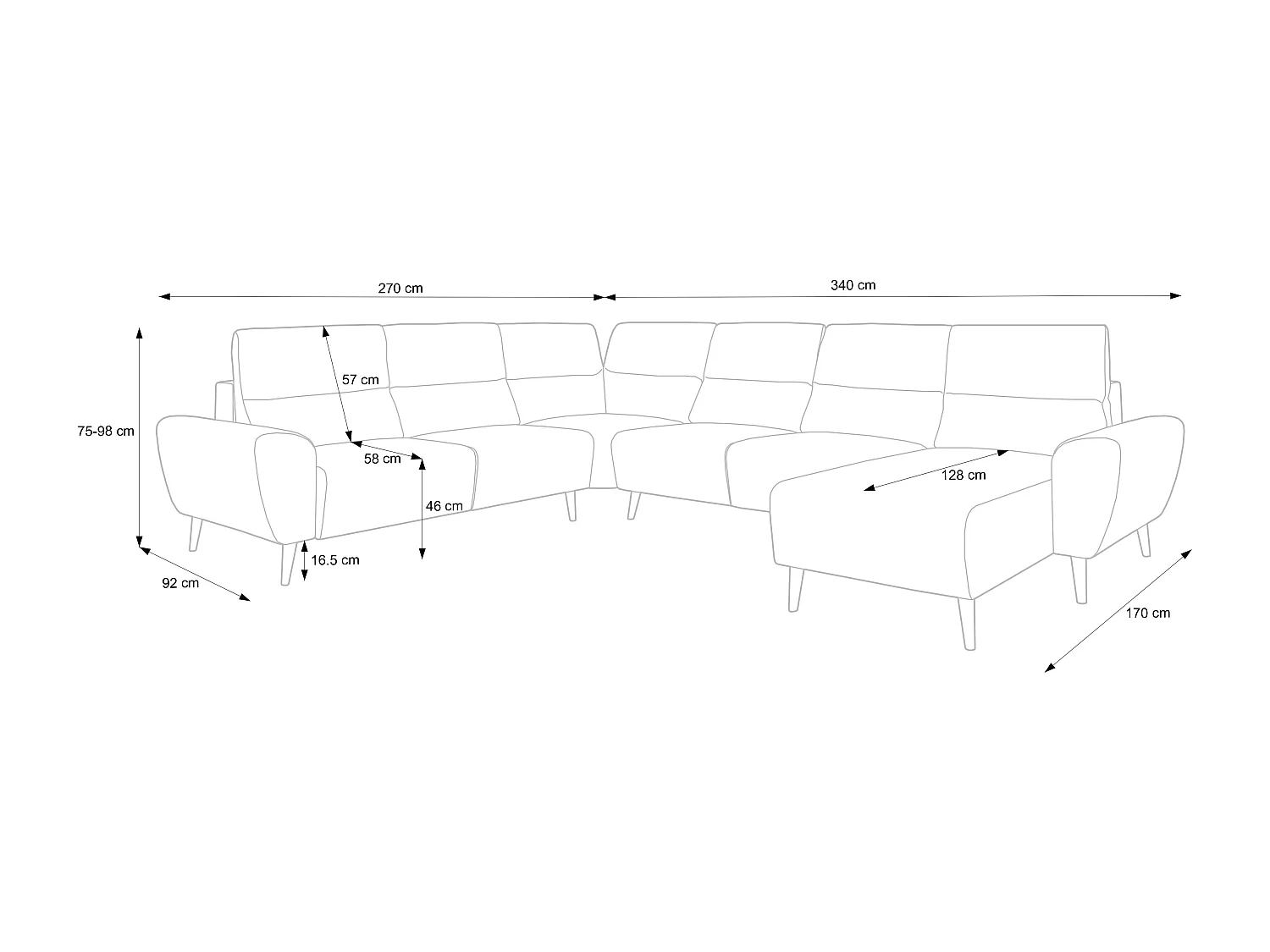 Polster-Ecksofa BOSCO U-Form, Monolith-Stoff, Freistehend, mit verstellbaren Kopfstützen, Sofa für Familien, Größe: 340x270x98cm, Farbe: Burgunderrot