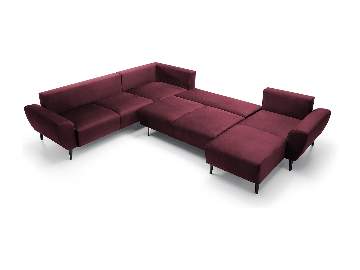 Polster-Ecksofa BOSCO U-Form, Monolith-Stoff, Freistehend, mit verstellbaren Kopfstützen, Sofa für Familien, Größe: 340x270x98cm, Farbe: Burgunderrot