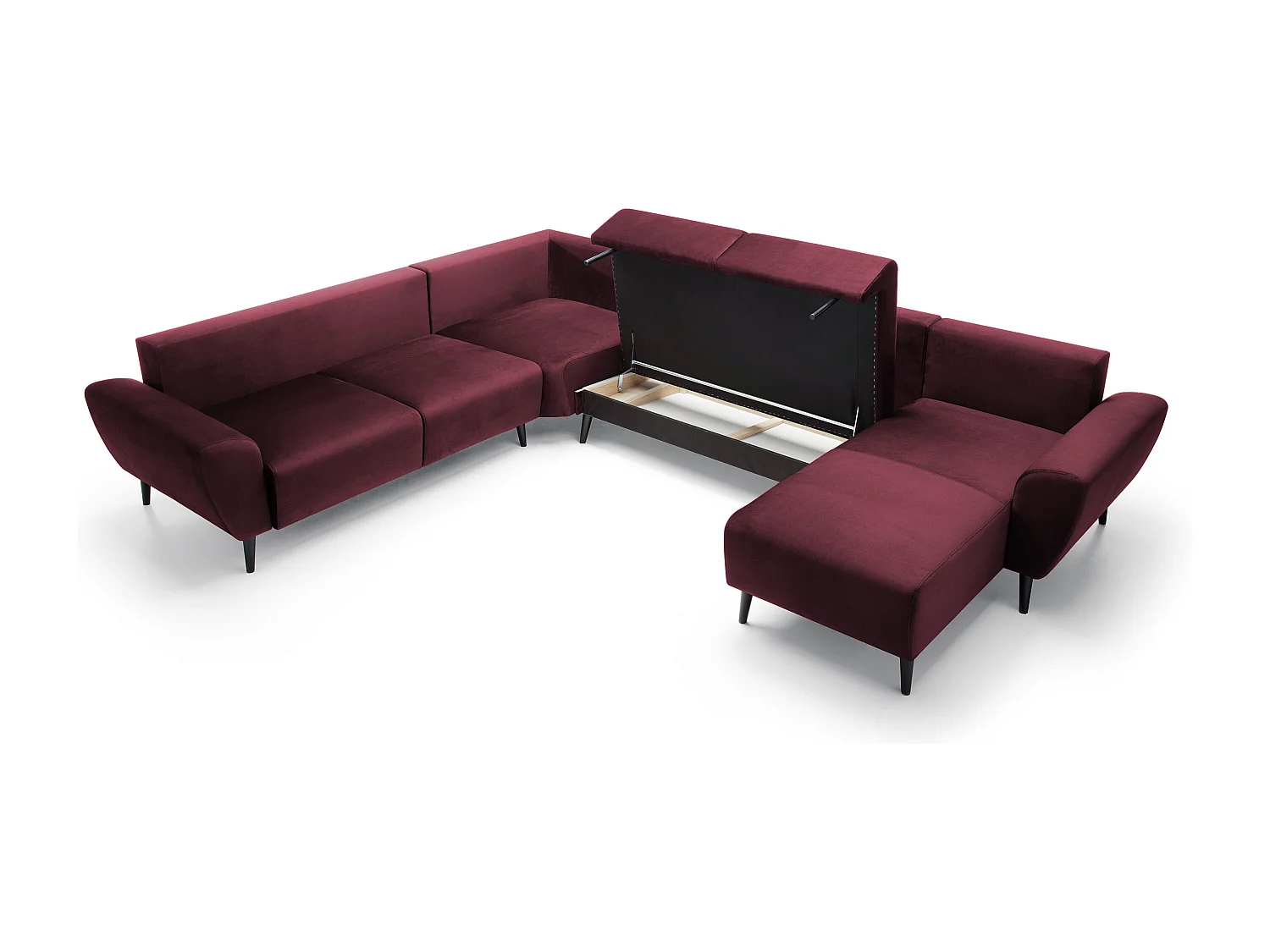 Polster-Ecksofa BOSCO U-Form, Monolith-Stoff, Freistehend, mit verstellbaren Kopfstützen, Sofa für Familien, Größe: 340x270x98cm, Farbe: Burgunderrot