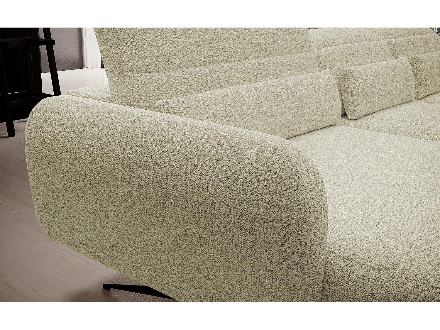 ECKSOFA BARILLO - Dossier réglable, pieds en acier, 3 coussins, indépendant, 261x170x97cm, côté gauche caramel