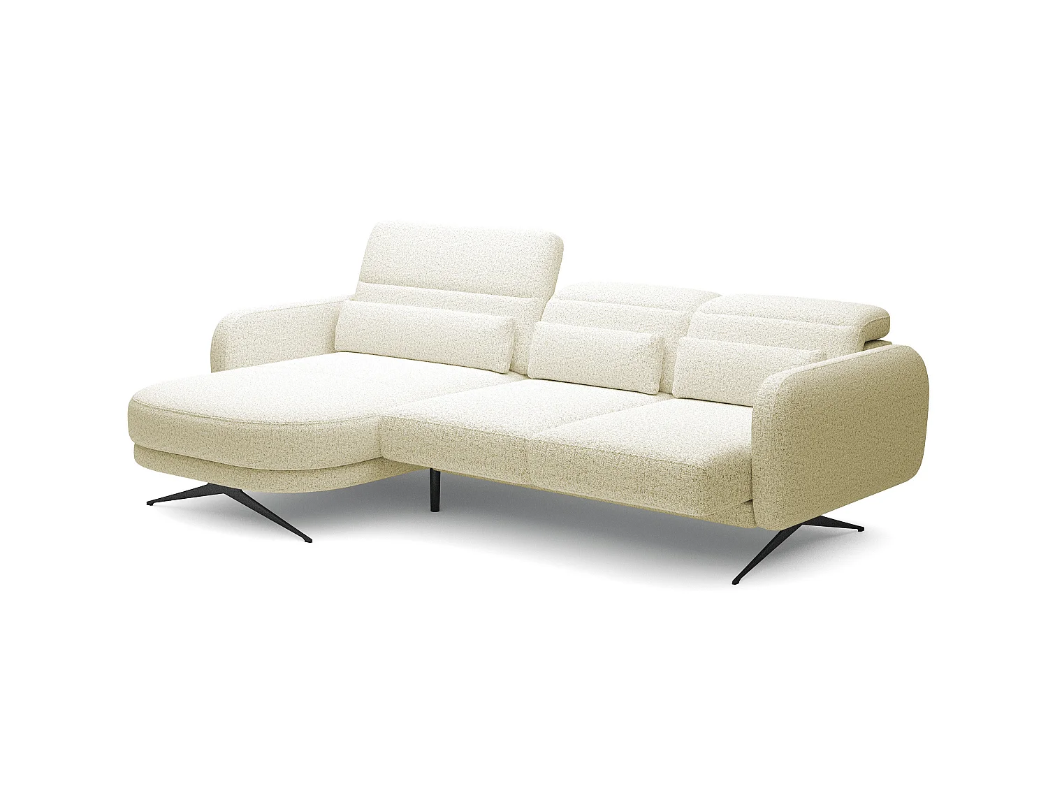 ECKSOFA BARILLO - Dossier réglable, pieds en acier, 3 coussins, indépendant, 261x170x97cm, côté gauche caramel