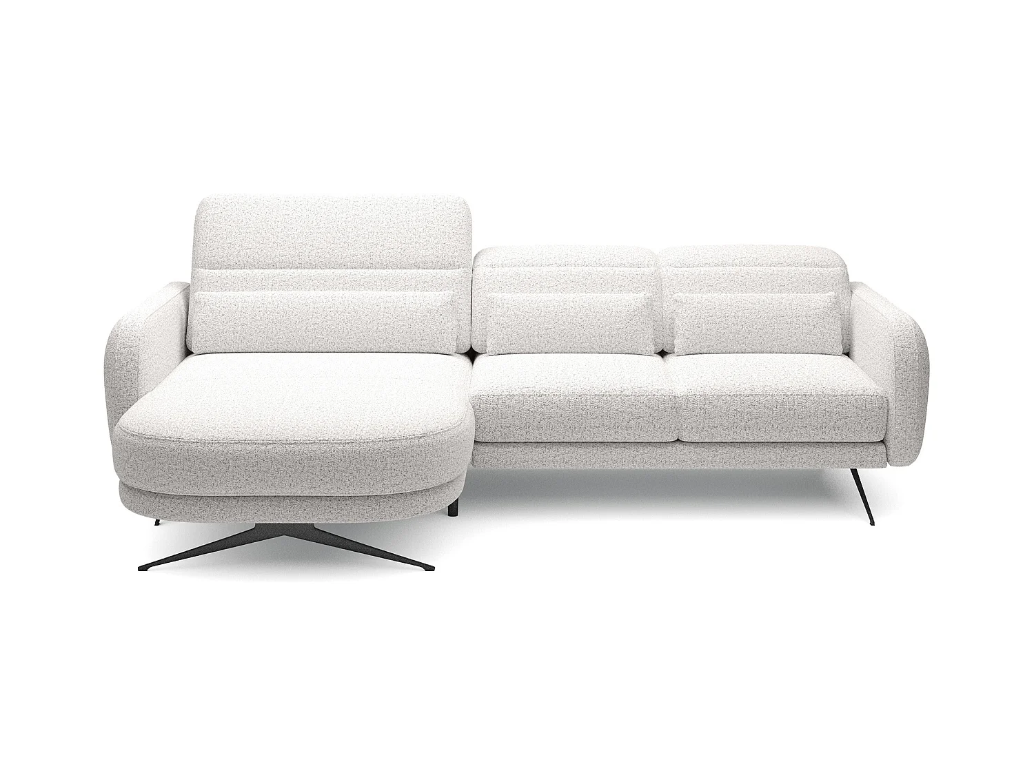 NAROŻNIK BARILLO-Regulowane oparcie, Stalowe nóżki, Eleganckie podłokietniki, 3 poduszki oparciowe, Wolnostojący, 261x170x97 cm Lewa strona Popielaty