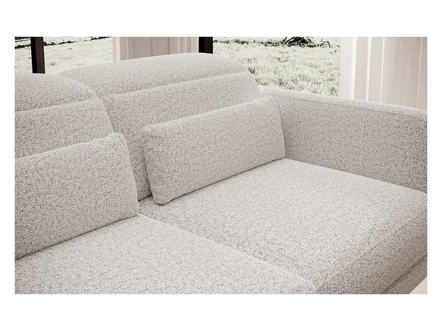 NAROŻNIK BARILLO-Regulowane oparcie, Stalowe nóżki, Eleganckie podłokietniki, 3 poduszki oparciowe, Wolnostojący, 261x170x97 cm Lewa strona Popielaty