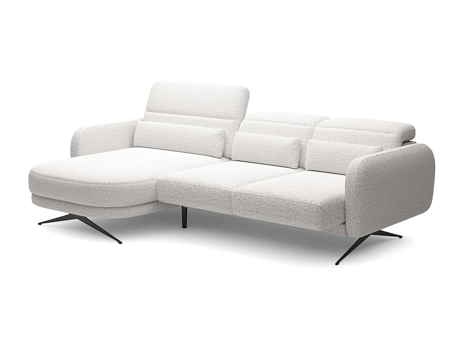 ECKSOFA BARILLO - Dossier réglable, pieds en acier, 3 coussins, indépendant, 261x170x97cm, côté gauche Gris