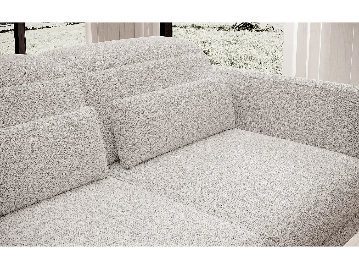 ECKSOFA BARILLO - Dossier réglable, pieds en acier, 3 coussins, indépendant, 261x170x97cm, côté gauche Gris