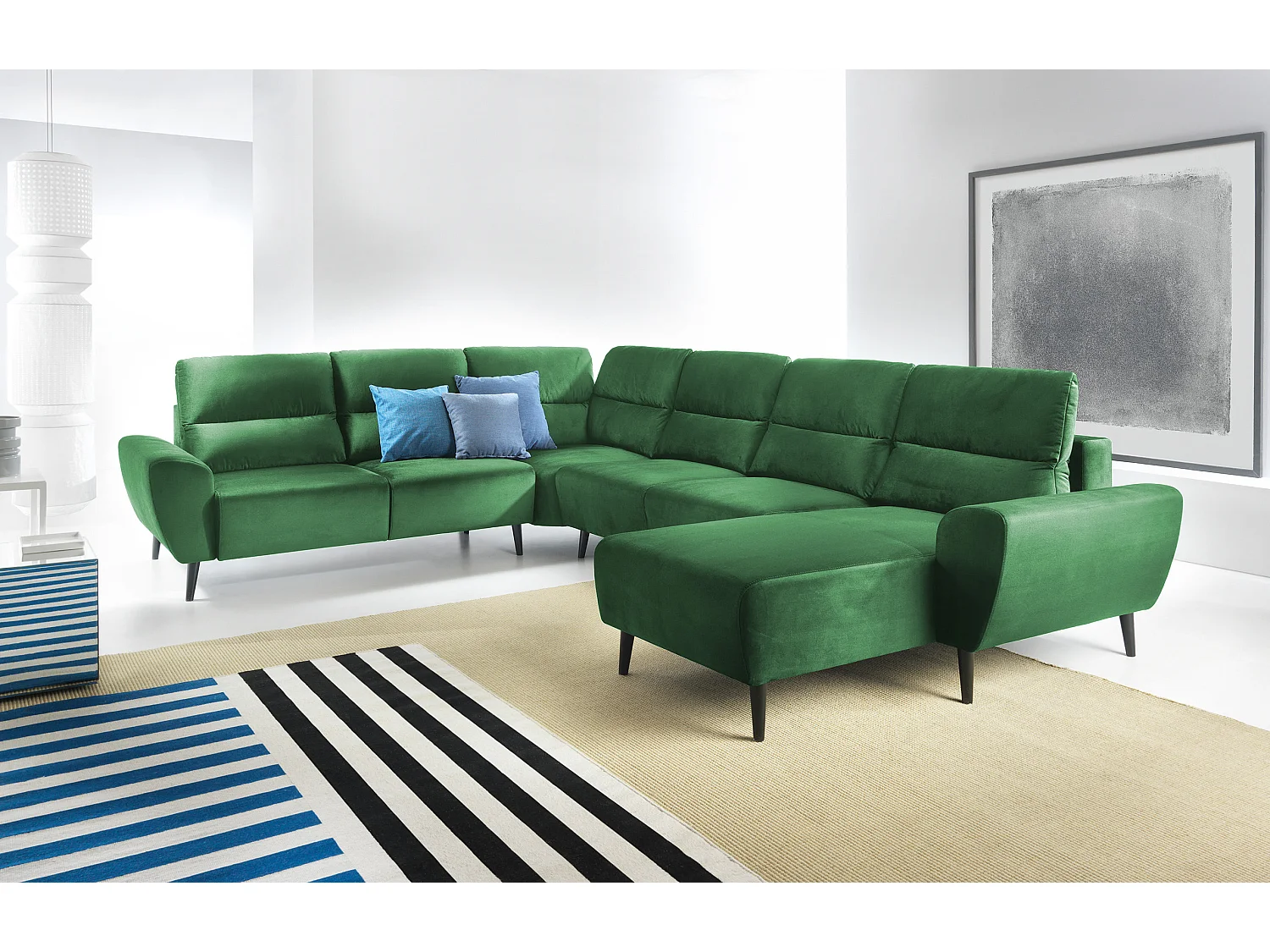 Canapé d'angle BOSCO en U, tissu Monolith, autoportant, appuie-têtes réglables, 340x270x98cm, Vert