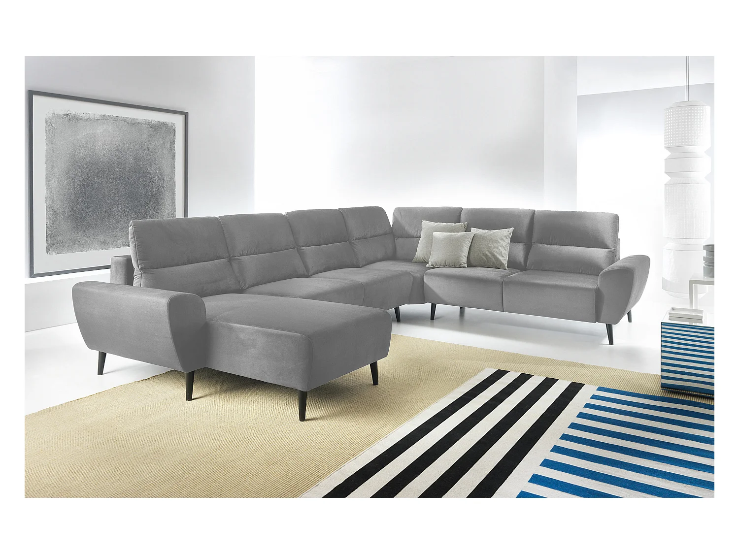 Polster-Ecksofa BOSCO U-Form, Monolith-Stoff, Freistehend, mit verstellbaren Kopfstützen, Sofa für Familien, Größe: 340x270x98cm, Farbe: Esche