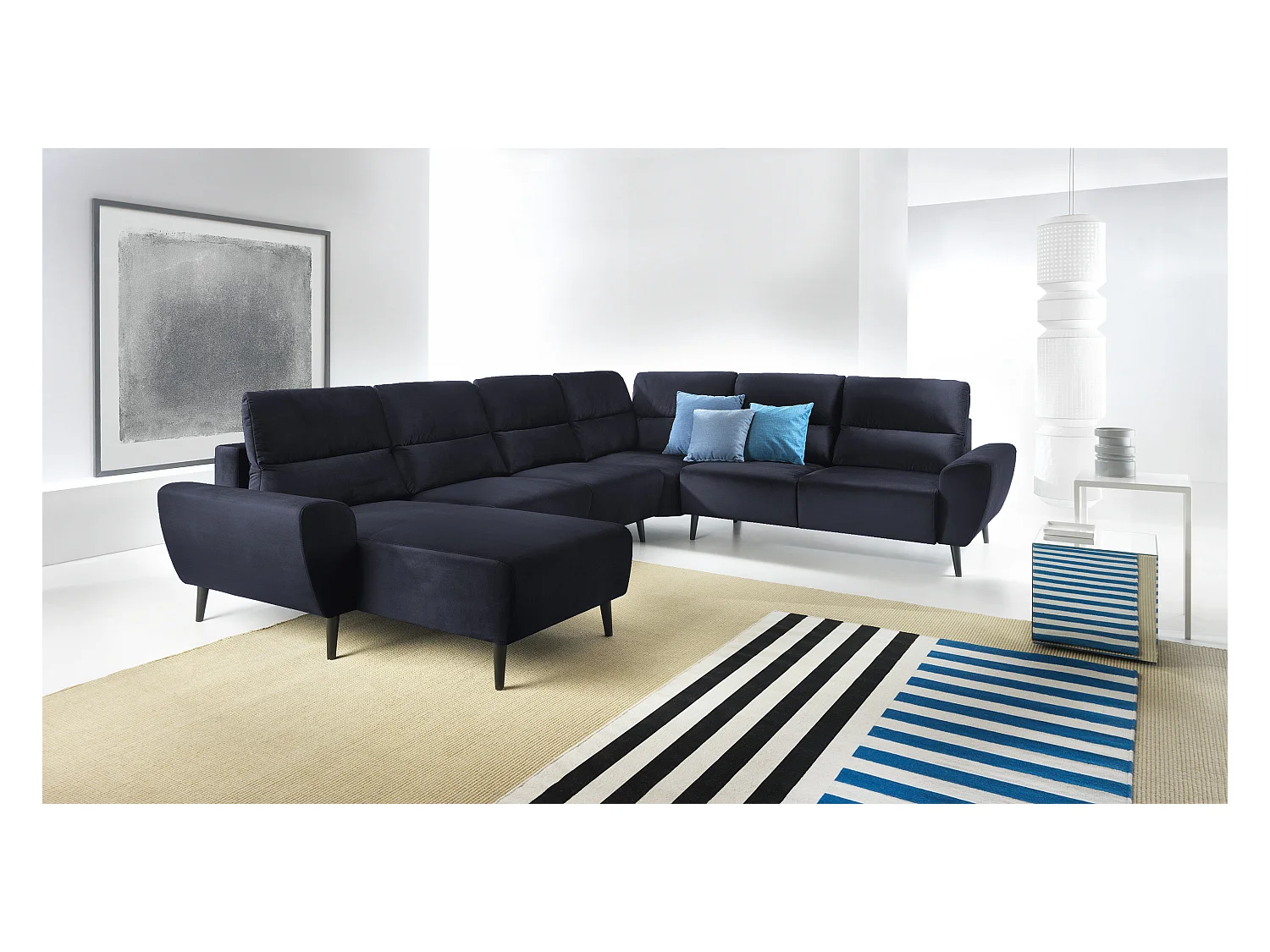 Narożnik BOSCO U, tkanina Monolith, wolnostojący, regulowane zagłówki, family, 340x270x98cm, antracytowy