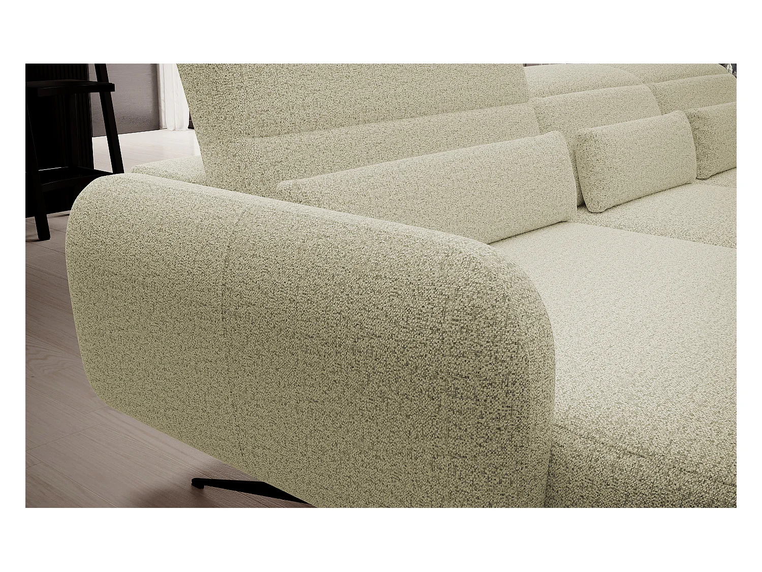 ECKSOFA BARILLO - Verstelbare rugleuning, stalen poten, 3 kussens, onafhankelijk, 261x170x97cm, rechterkant platinum