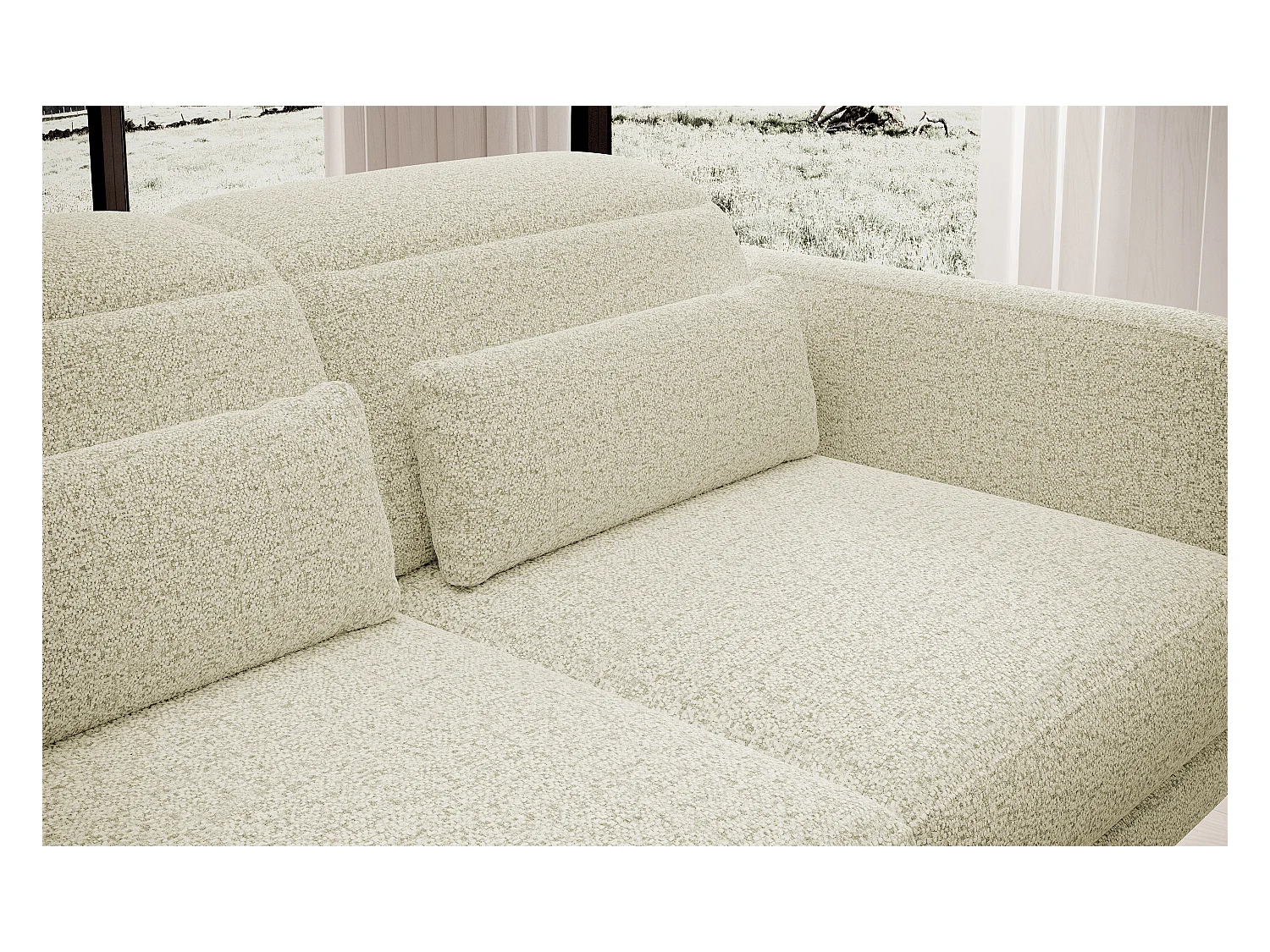 ECKSOFA BARILLO - Verstelbare rugleuning, stalen poten, 3 kussens, onafhankelijk, 261x170x97cm, rechterkant platinum