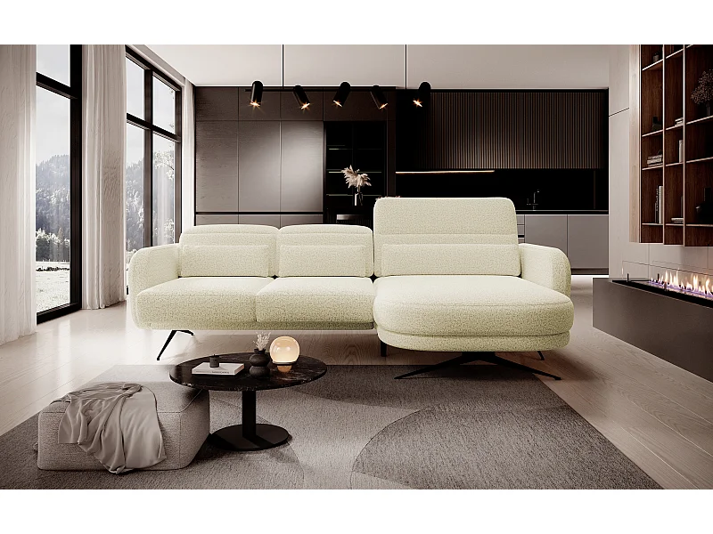 ECKSOFA BARILLO - Dossier réglable, pieds en acier, 3 coussins, indépendant, 261x170x97cm, côté droit platine