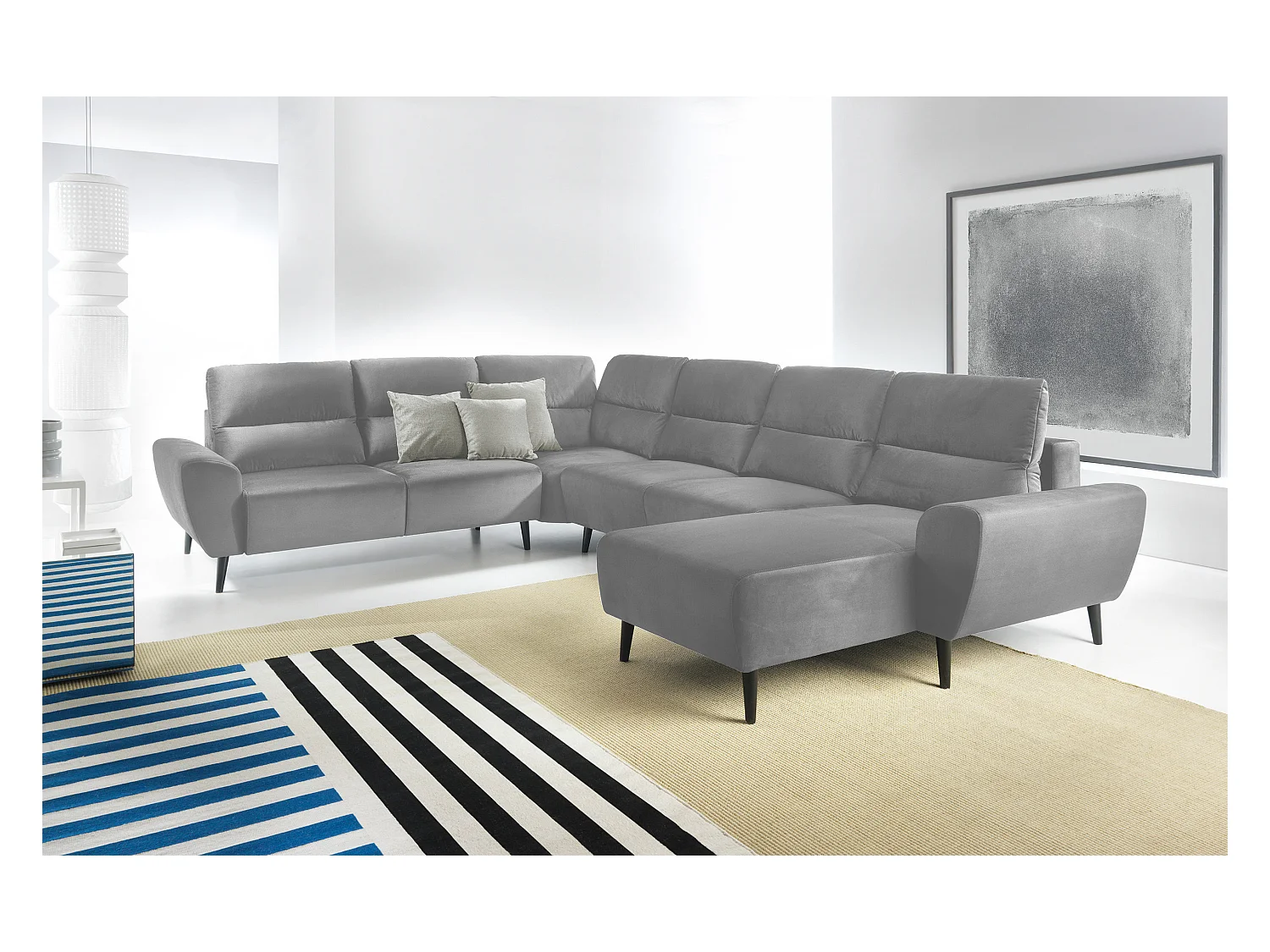 Narożnik BOSCO U, tkanina Monolith, wolnostojący, regulowane zagłówki, family, 340x270x98cm, kolor popielaty