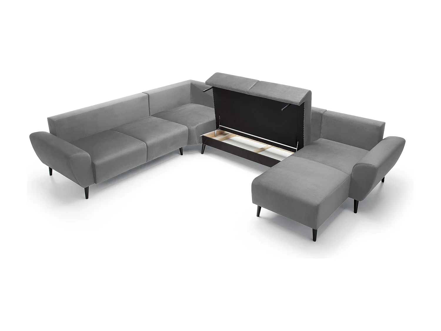 Canapé d'angle BOSCO en U, tissu Monolith, autoportant, appuie-têtes réglables, 340x270x98cm, Frêne