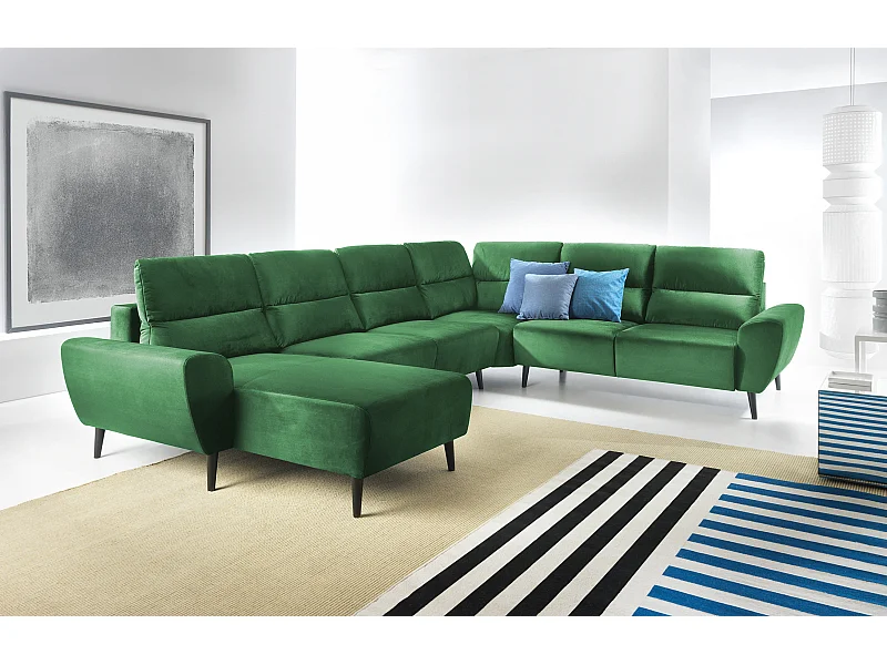 Polster-Ecksofa BOSCO U-Form, Monolith-Stoff, Freistehend, mit verstellbaren Kopfstützen, Sofa für Familien, Größe: 340x270x98cm, Farbe: Grün