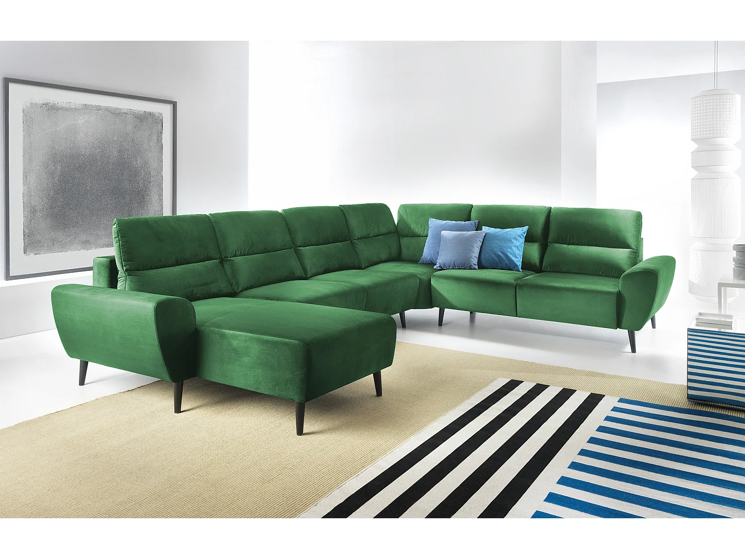 Canapé d'angle BOSCO en U, tissu Monolith, autoportant, appuie-têtes réglables, 340x270x98cm, Vert