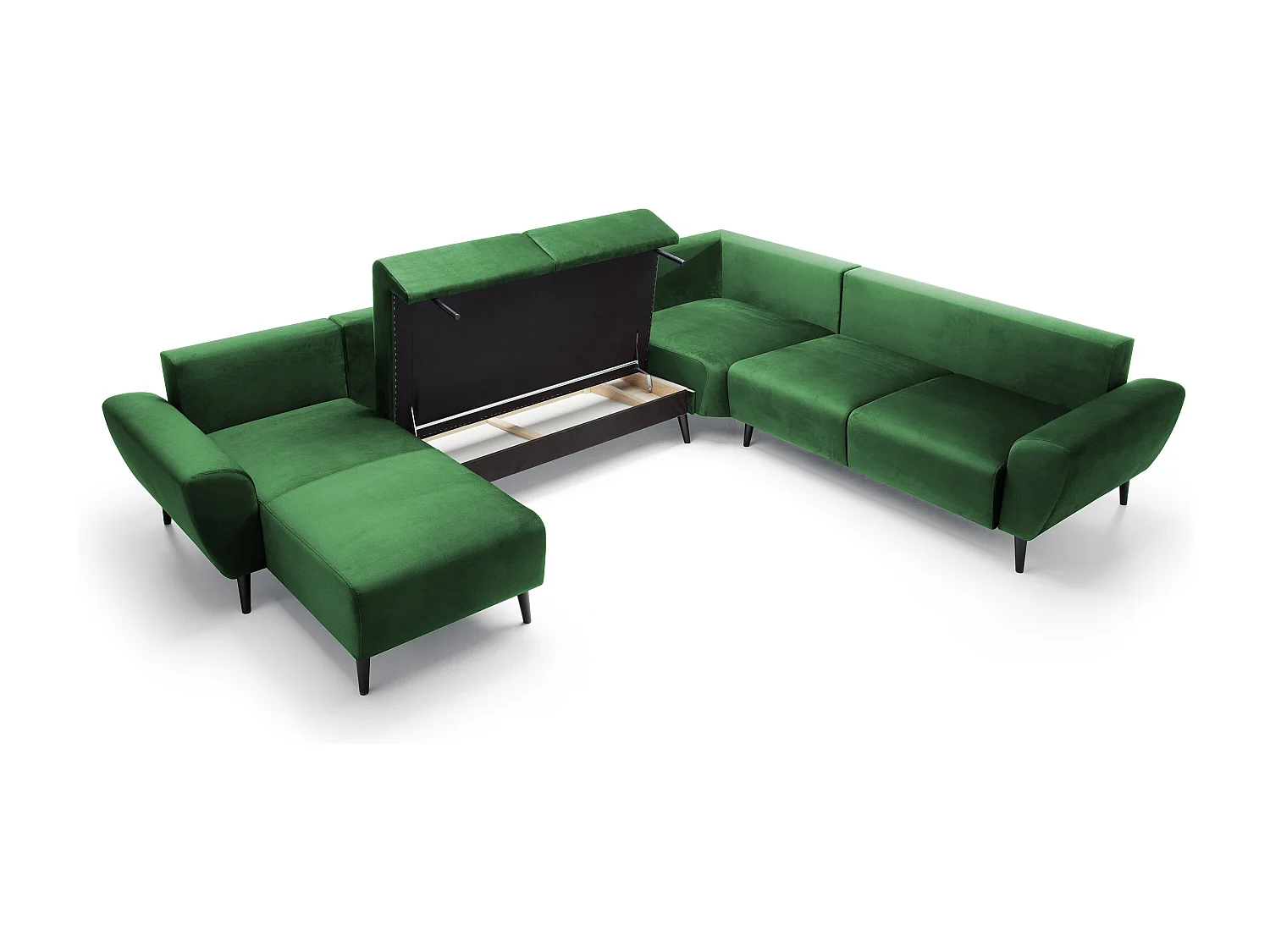 Canapé d'angle BOSCO en U, tissu Monolith, autoportant, appuie-têtes réglables, 340x270x98cm, Vert