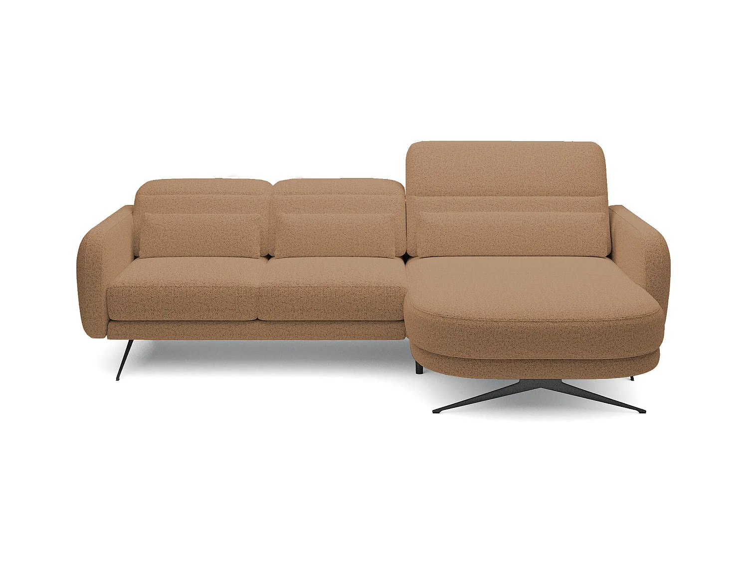 ECKSOFA BARILLO - Dossier réglable, pieds en acier, 3 coussins, indépendant, 261x170x97cm, côté droit caramel