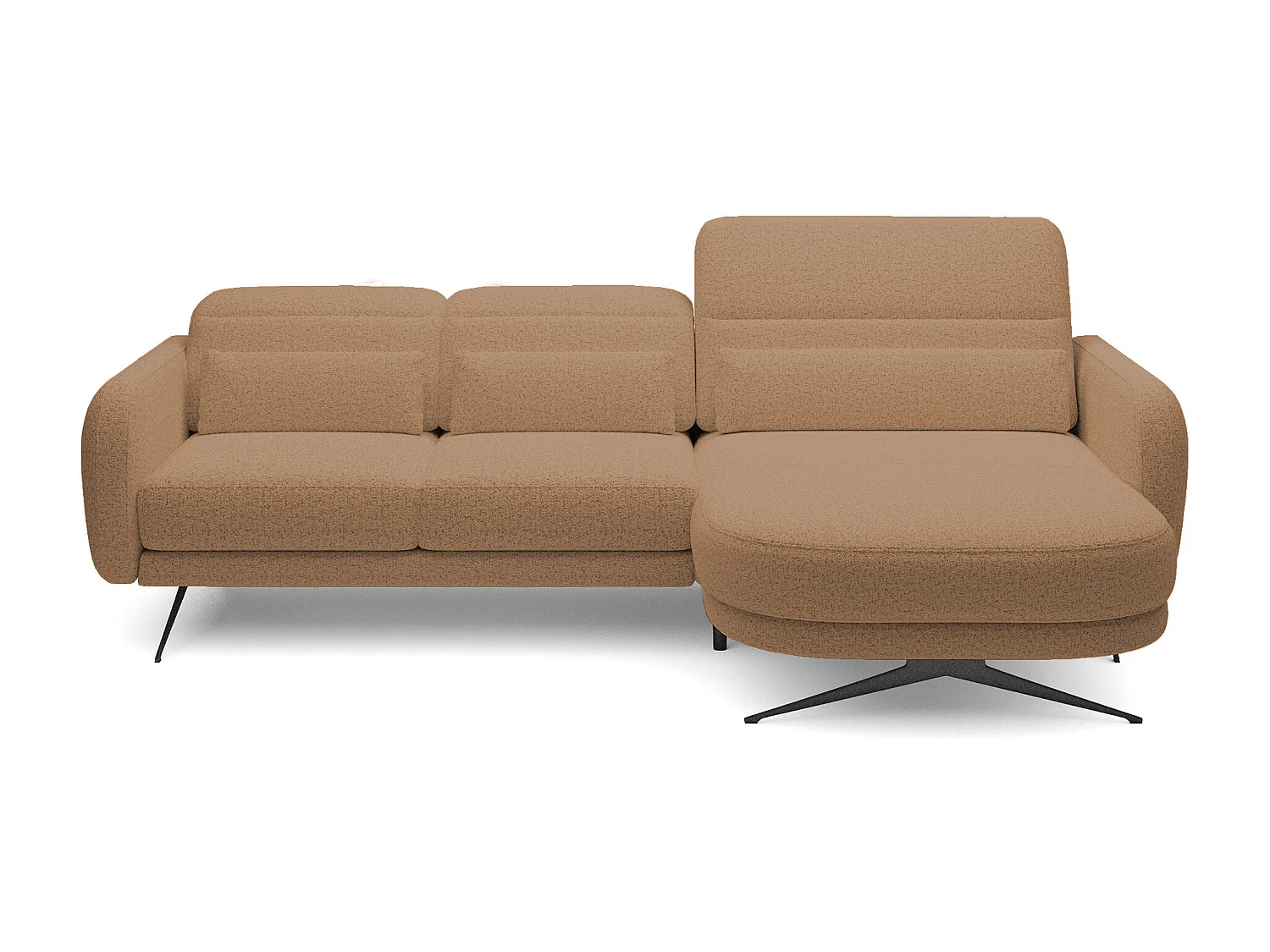 ECKSOFA BARILLO - Dossier réglable, pieds en acier, 3 coussins, indépendant, 261x170x97cm, côté droit caramel