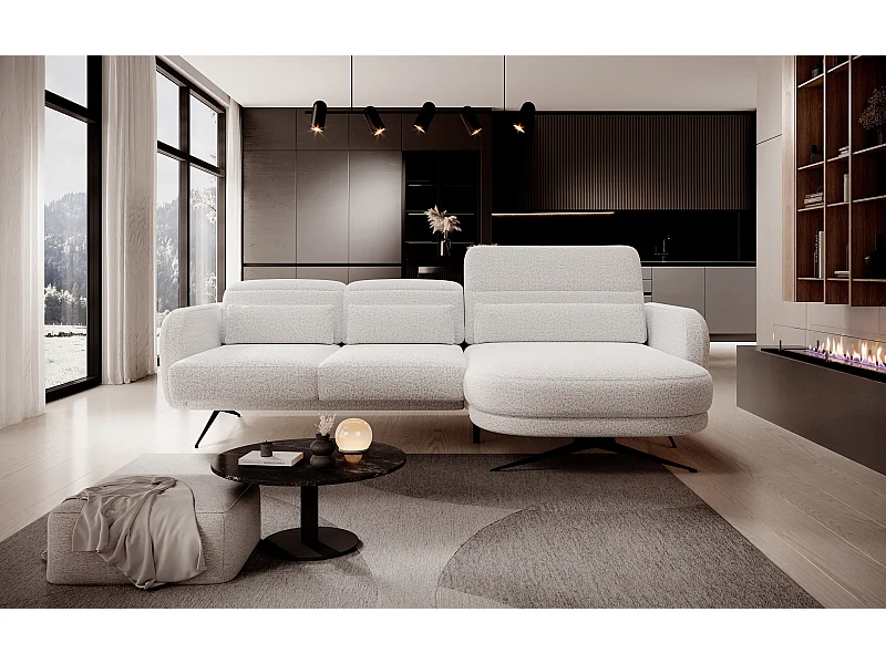 ECKSOFA BARILLO - Dossier réglable, pieds en acier, 3 coussins, indépendant, 261x170x97cm, côté droit gris