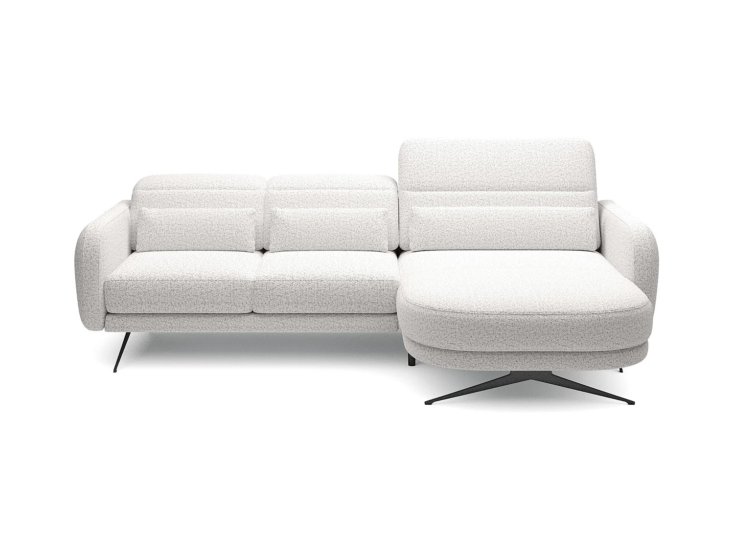 NAROŻNIK BARILLO-Regulowane oparcie, Stalowe nóżki, Eleganckie podłokietniki, 3 poduszki oparciowe, Wolnostojący, 261x170x97 cm Prawa strona Popielaty