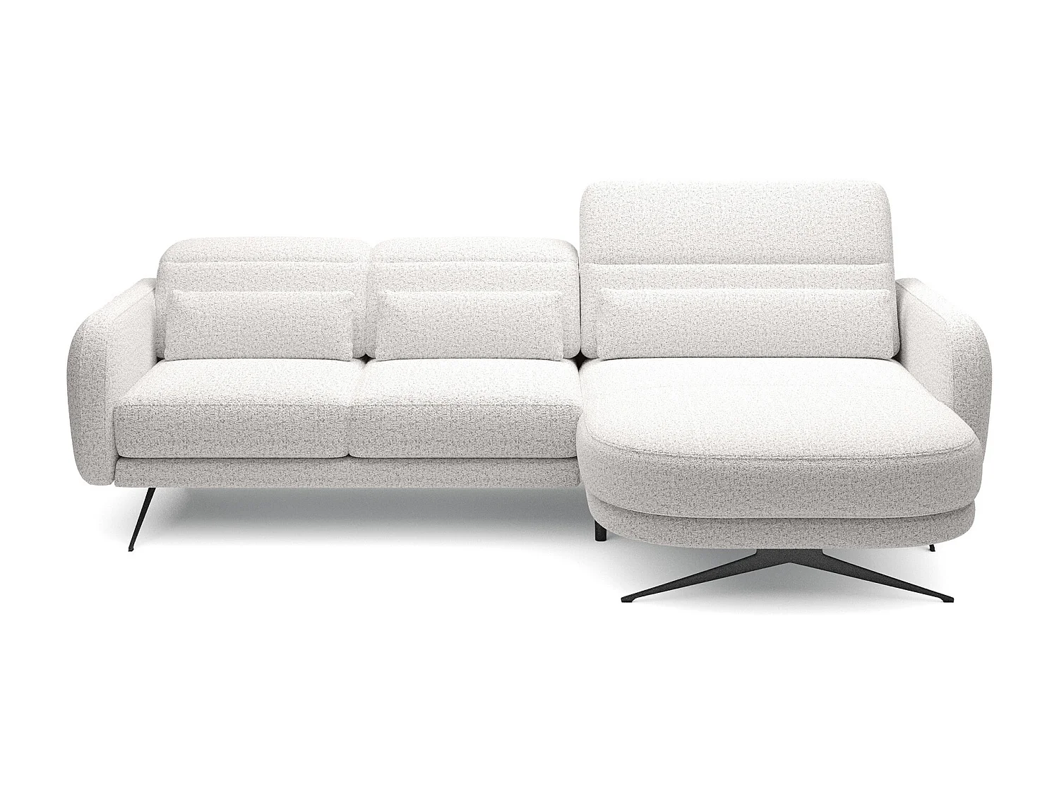 ECKSOFA BARILLO - Dossier réglable, pieds en acier, 3 coussins, indépendant, 261x170x97cm, côté droit gris