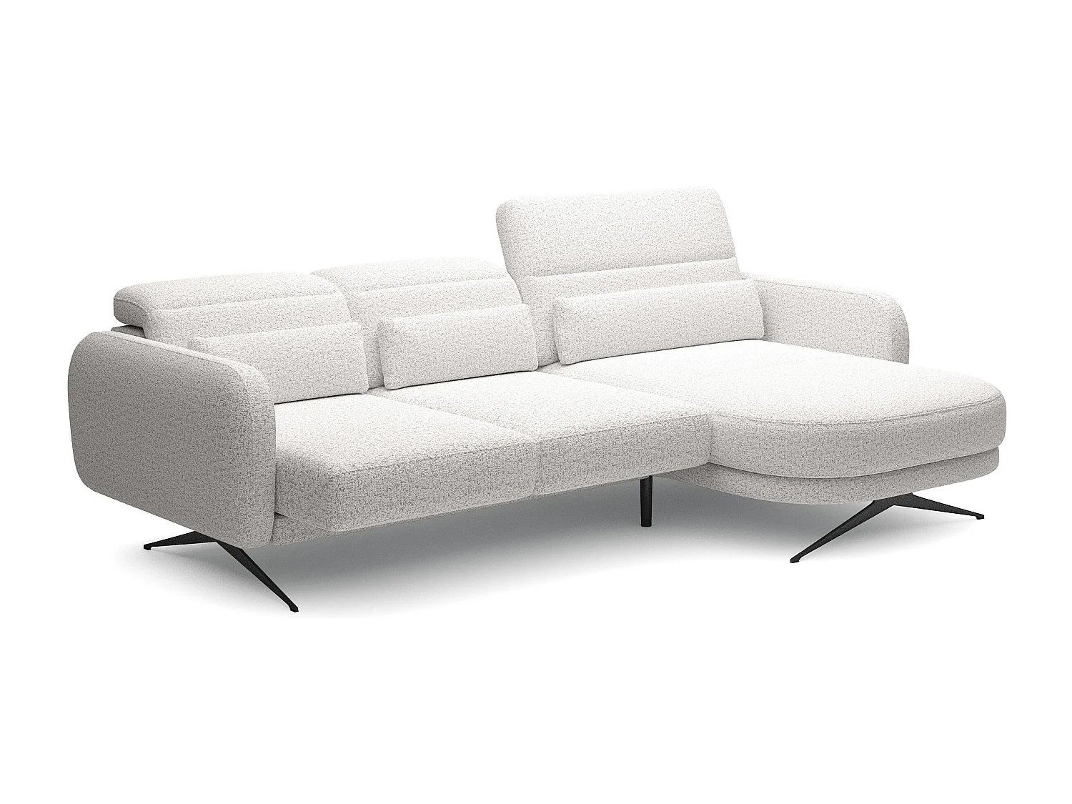 ECKSOFA BARILLO - Dossier réglable, pieds en acier, 3 coussins, indépendant, 261x170x97cm, côté droit gris