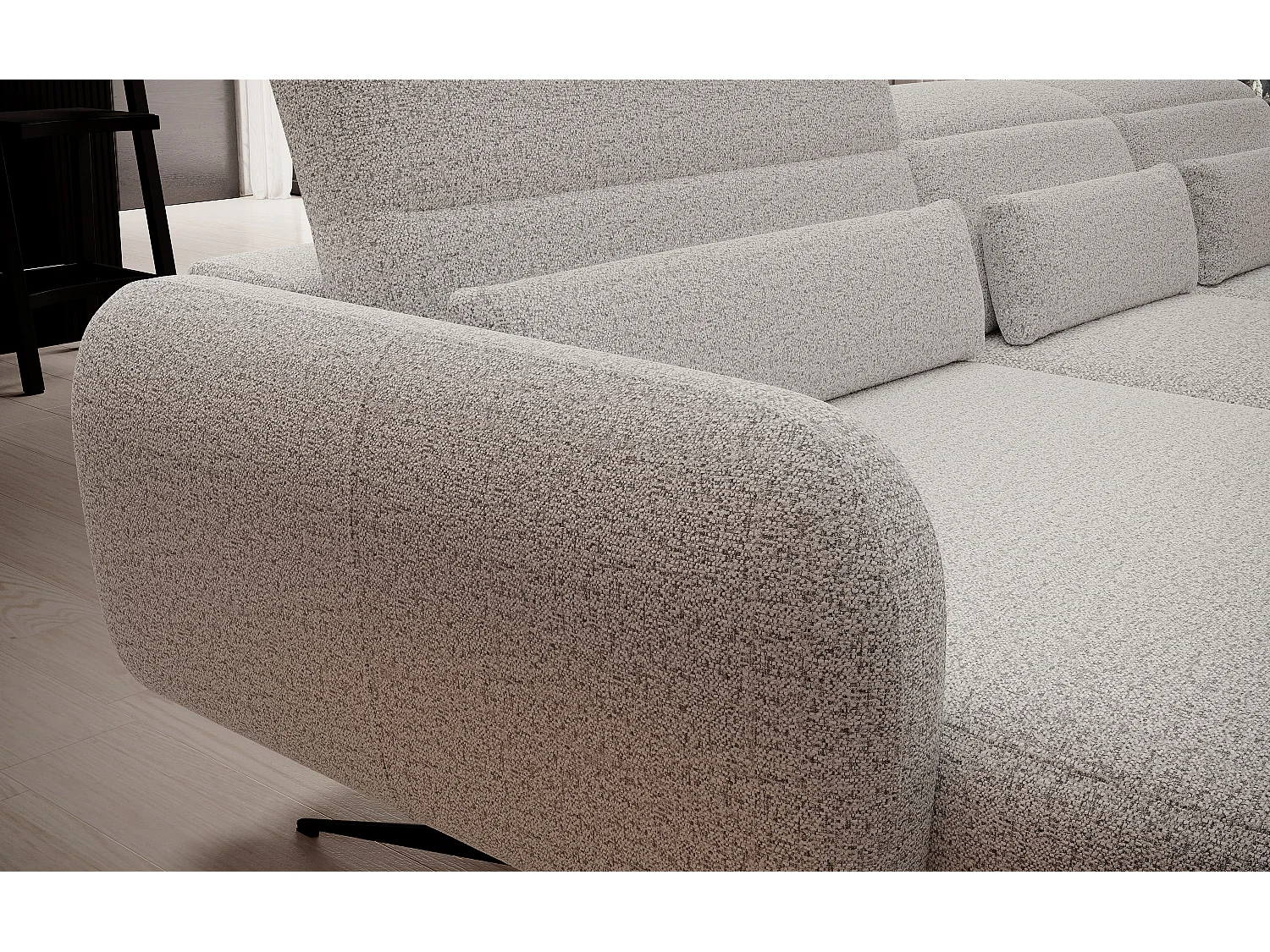 ECKSOFA BARILLO - Dossier réglable, pieds en acier, 3 coussins, indépendant, 261x170x97cm, côté droit gris