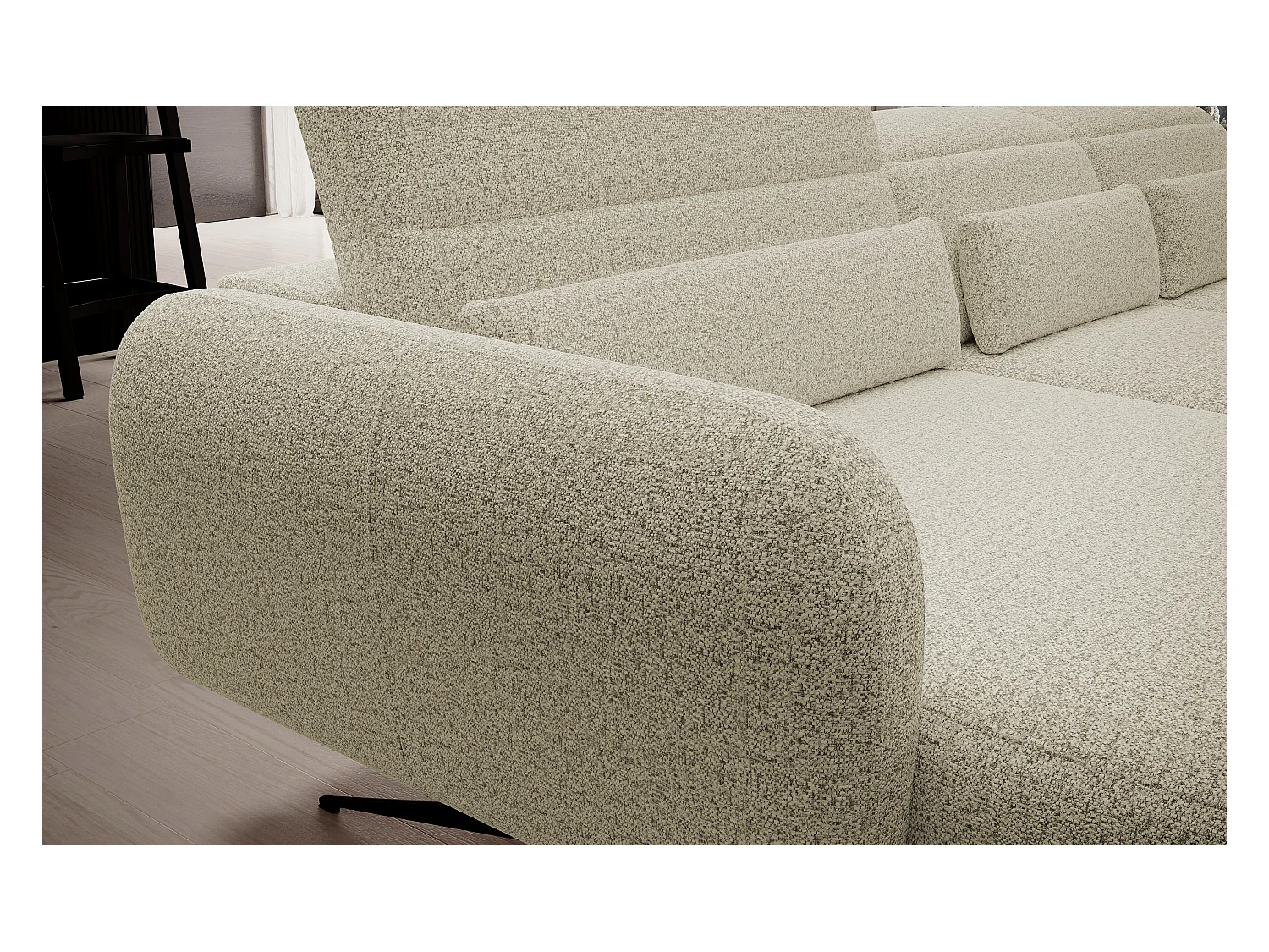 ECKSOFA BARILLO - Verstellbarer Rückenlehne, Stahlfüße, Elegante Armlehnen, Drei Rückenkissen, Freistehend, 261x170x97 cm Linke Seite Beige