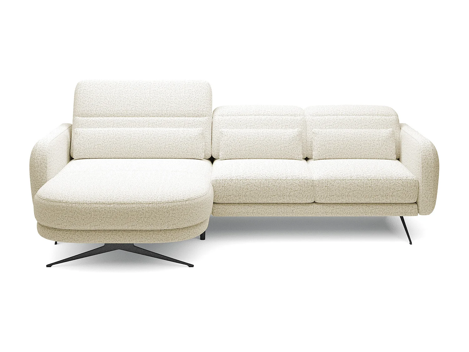 ECKSOFA BARILLO - Dossier réglable, Pieds en acier, 3 coussins, Indépendant, 261x170x97cm, Côté gauche Beige