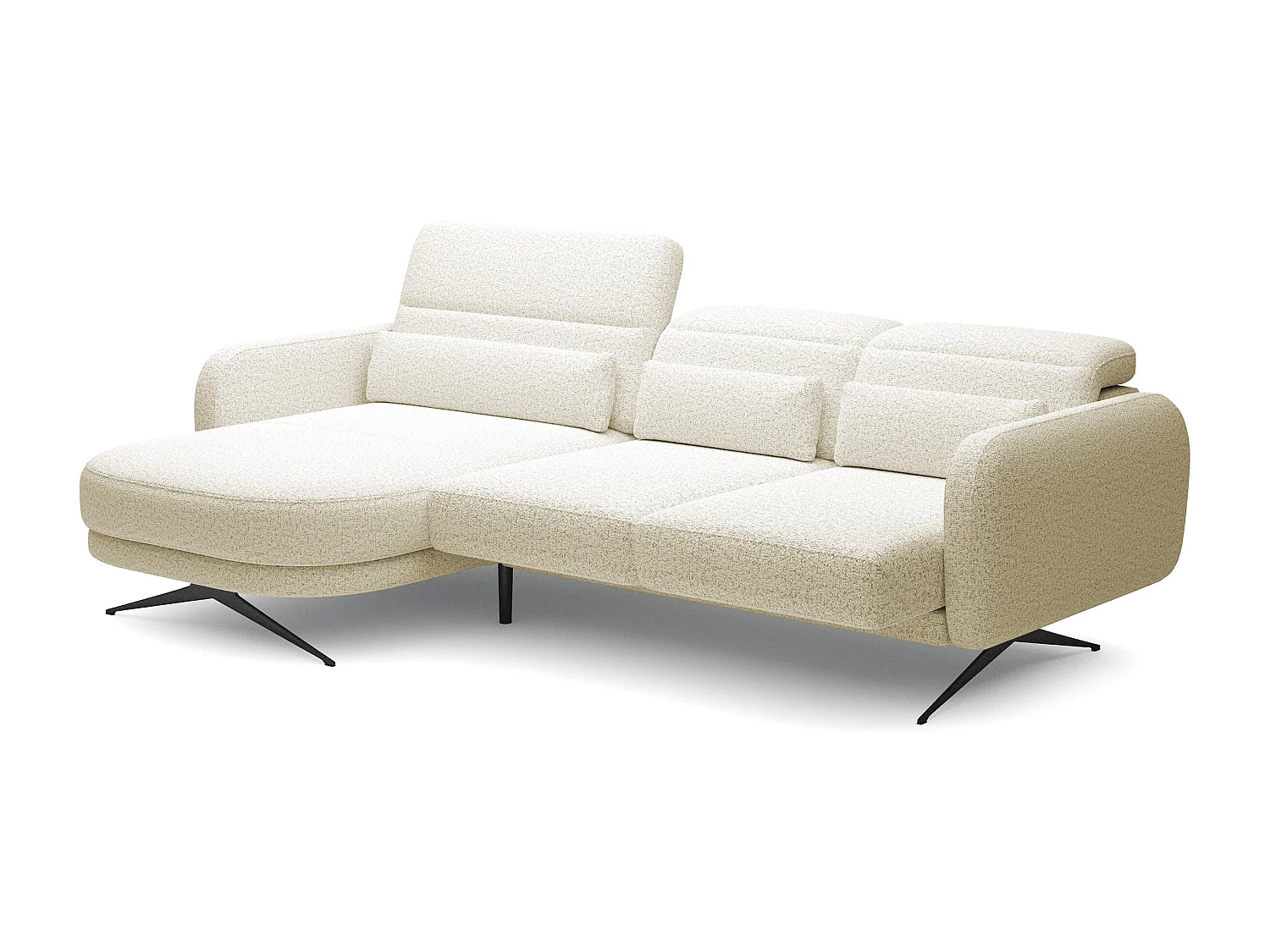 ECKSOFA BARILLO - Dossier réglable, Pieds en acier, 3 coussins, Indépendant, 261x170x97cm, Côté gauche Beige