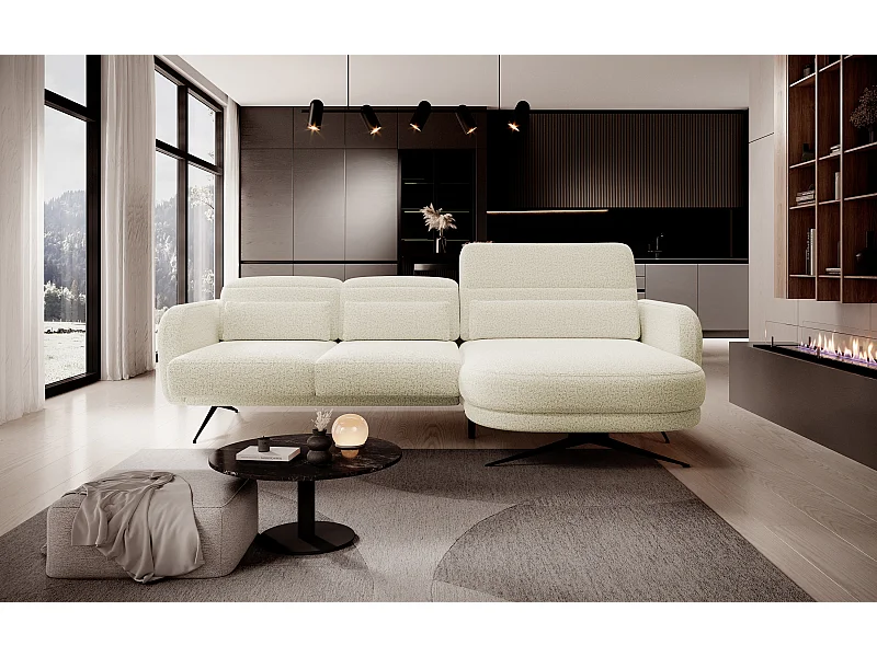 ECKSOFA BARILLO - Verstellbarer Rückenlehne, Stahlfüße, Elegante Armlehnen, Drei Rückenkissen, Freistehend, 261x170x97 cm Rechte Seite Beige