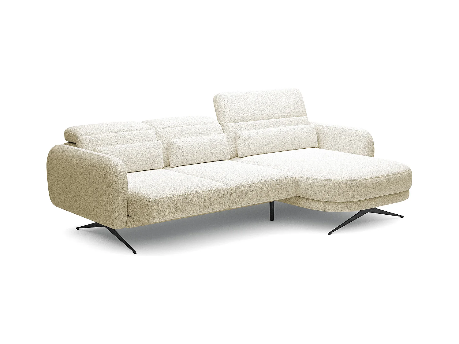 NAROŻNIK BARILLO-Regulowane oparcie, Stalowe nóżki, Eleganckie podłokietniki, 3 poduszki oparciowe, Wolnostojący, 261x170x97 cm Prawa strona Beżowy