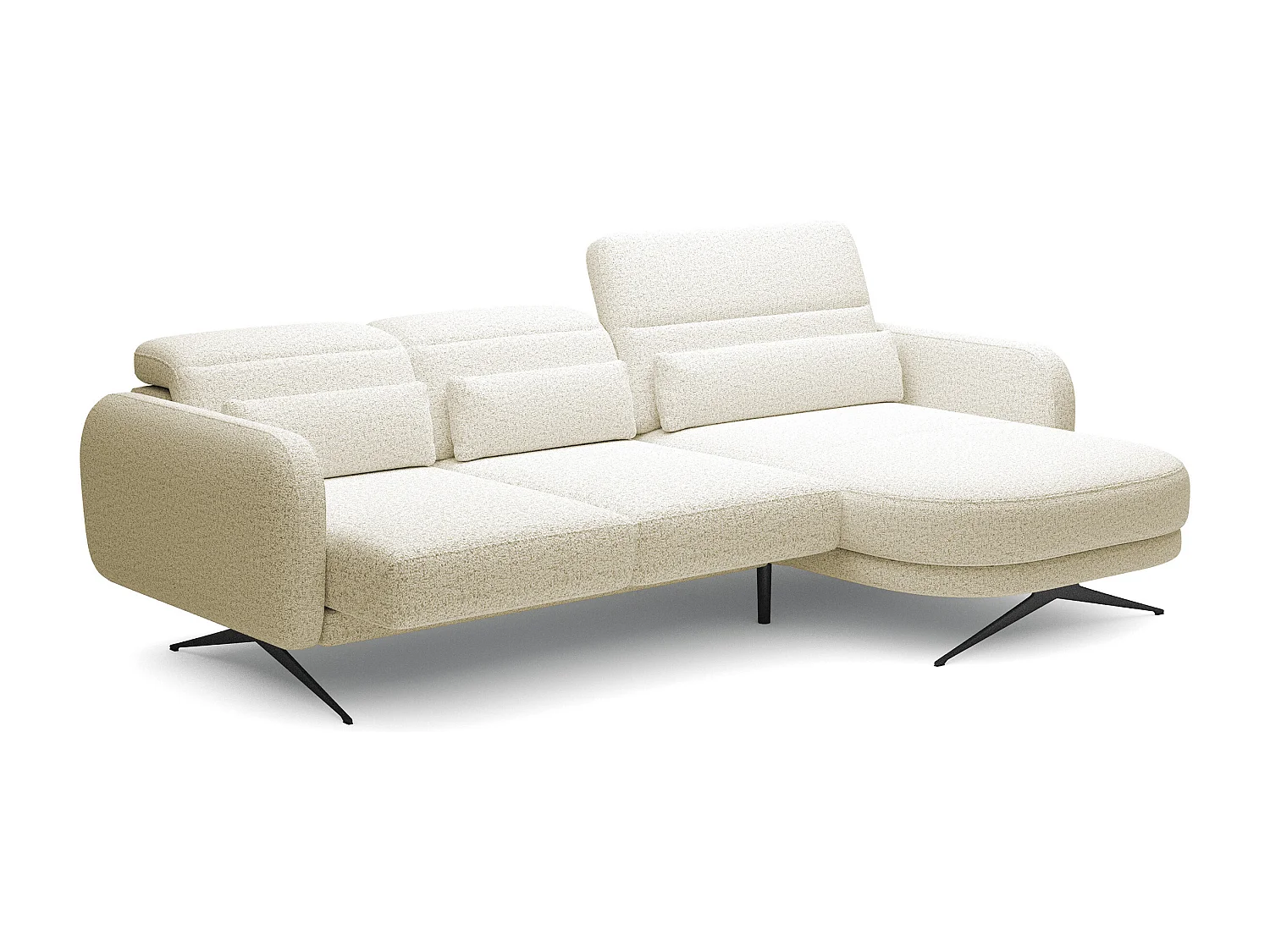 ECKSOFA BARILLO - Dossier réglable, pieds en acier, 3 coussins, indépendant, 261x170x97cm, côté droit Beige