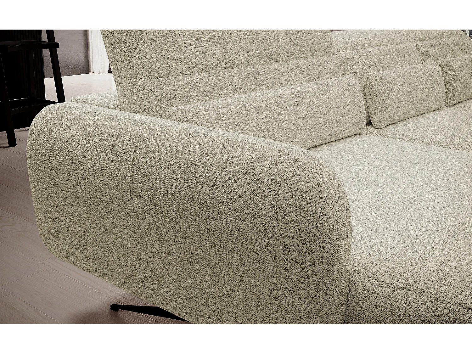 ECKSOFA BARILLO - Dossier réglable, pieds en acier, 3 coussins, indépendant, 261x170x97cm, côté droit Beige