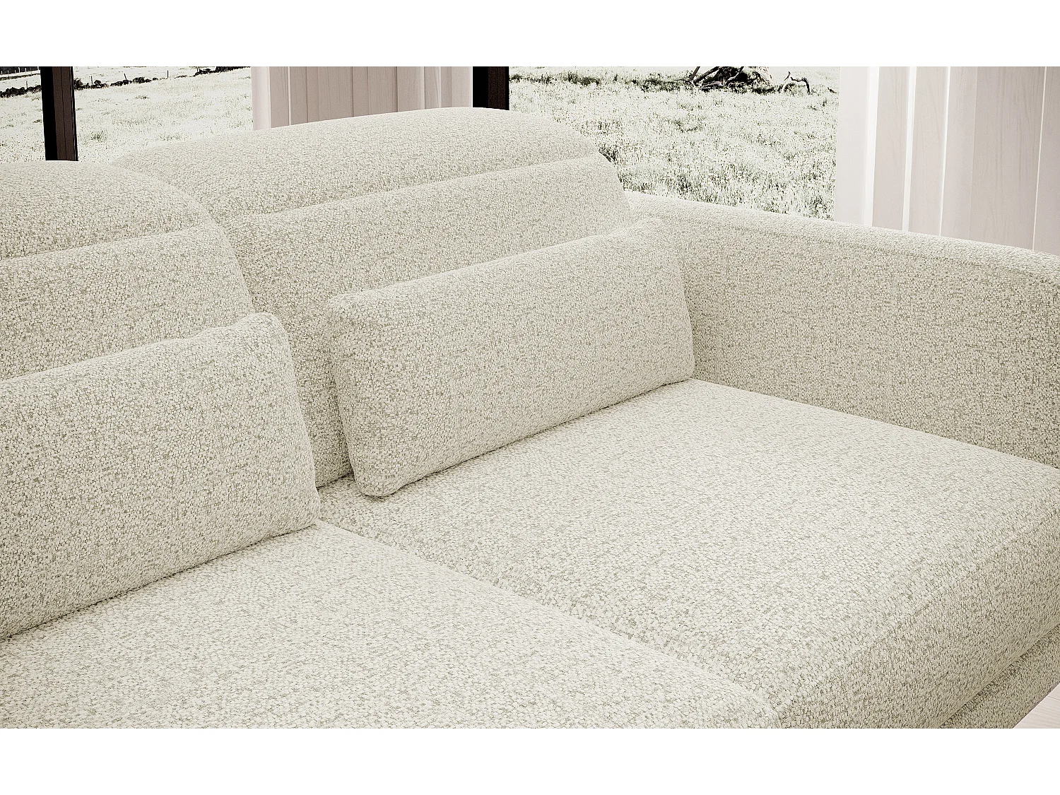 ECKSOFA BARILLO - Dossier réglable, pieds en acier, 3 coussins, indépendant, 261x170x97cm, côté droit Beige