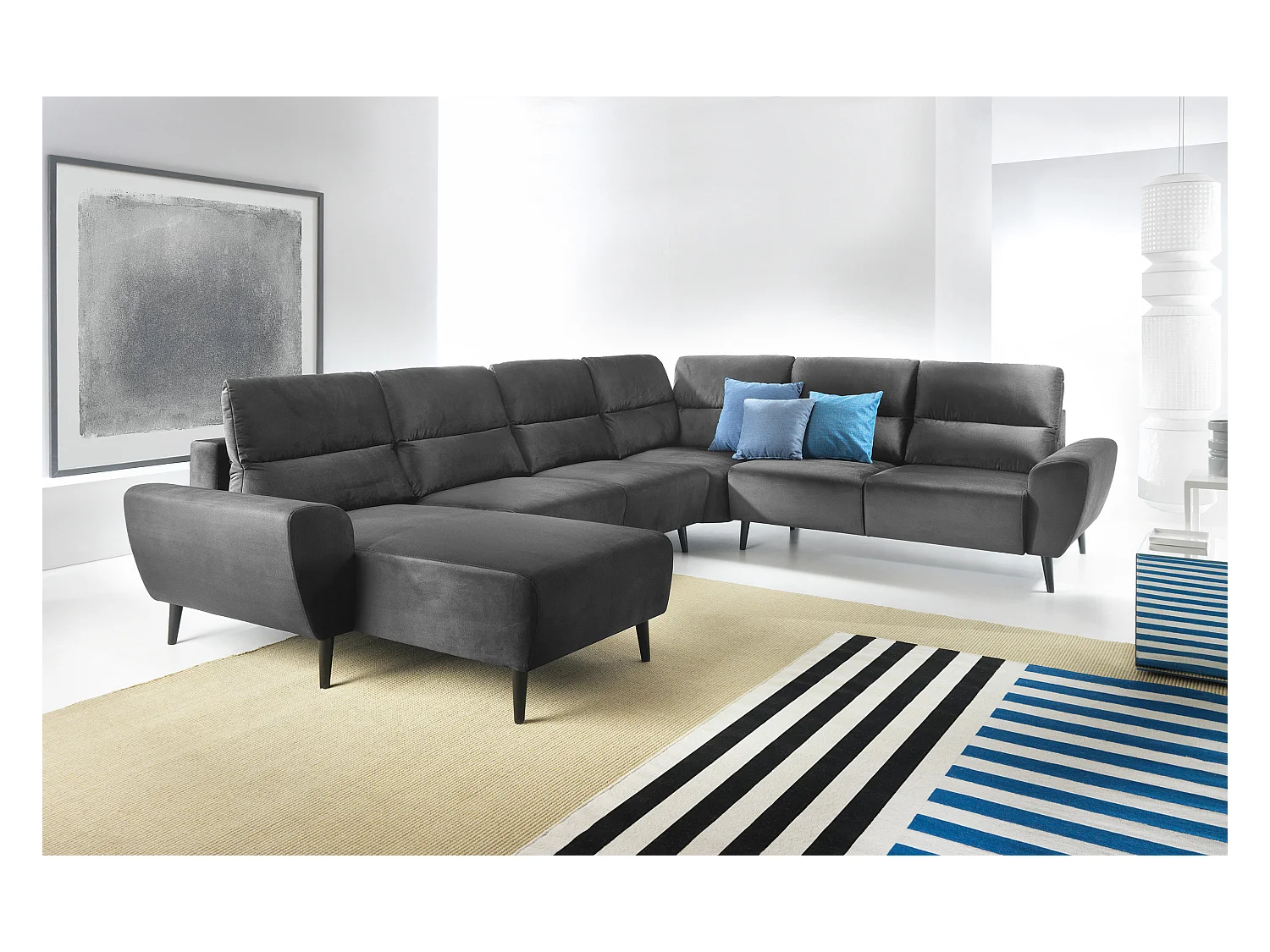 Polster-Ecksofa BOSCO U-Form, Monolith-Stoff, Freistehend, mit verstellbaren Kopfstützen, Sofa für Familien, Größe: 340x270x98cm, Farbe: Grau