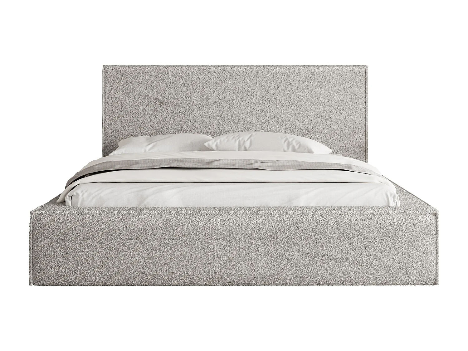 Polsterbett 140x200 – Bettkasten mit Lattenrost – Bouclé oder Samt Grau – Hohes Kopfteil – Bettgestell ohne Matratze – Terra – Modernes Doppelbett