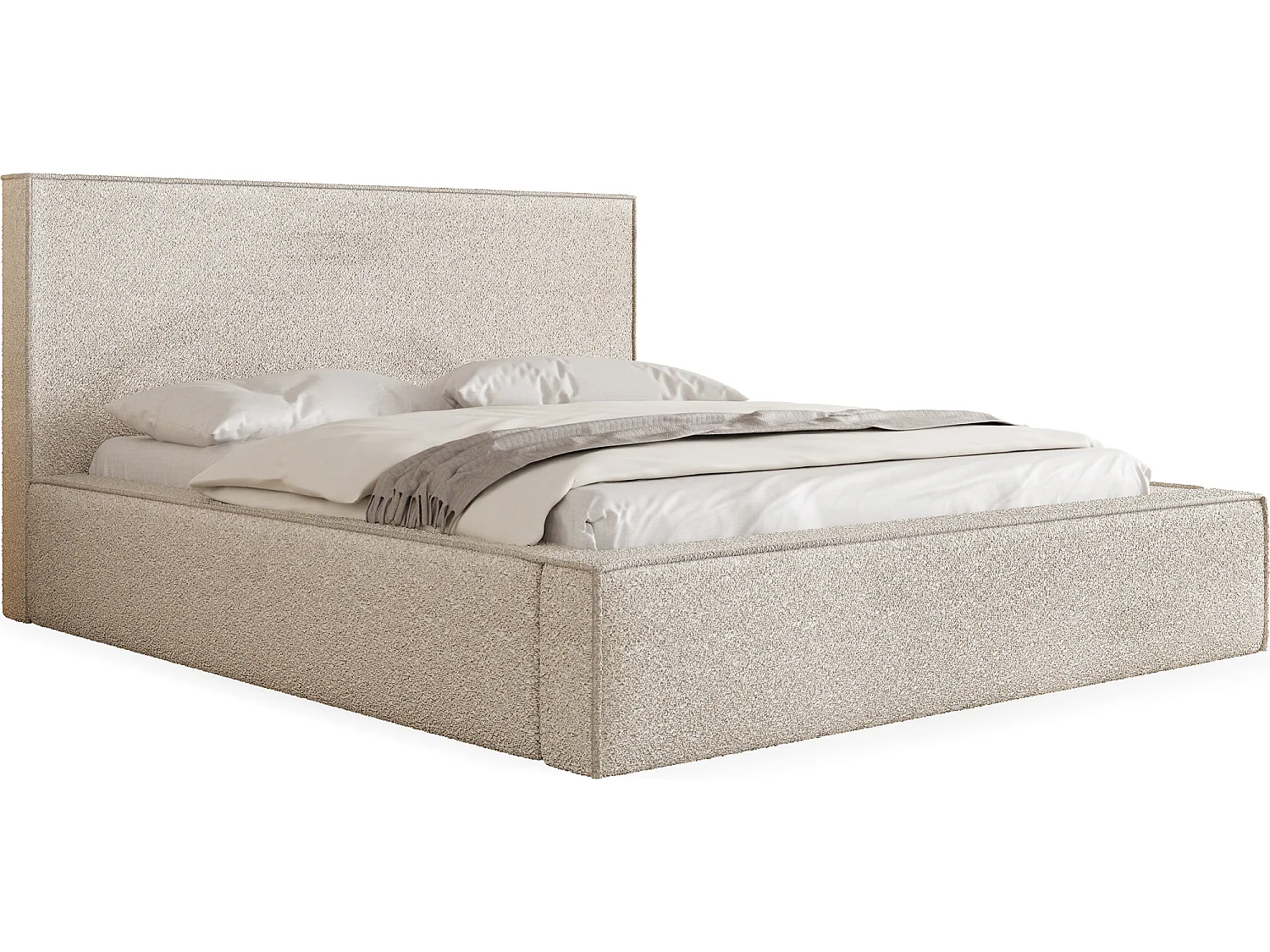 Polsterbett 180x200 – Bettkasten mit Lattenrost – Bouclé oder Samt Creme – Hohes Kopfteil – Bettgestell ohne Matratze – Terra – Modernes Doppelbett – Beige