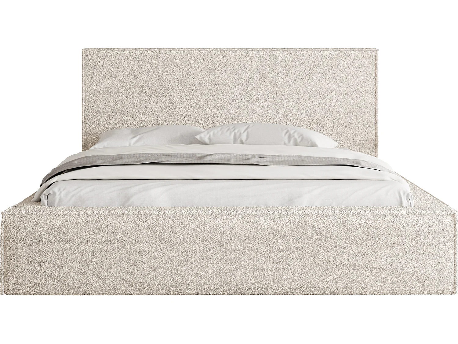 Polsterbett 180x200 – Bettkasten mit Lattenrost – Bouclé oder Samt Creme – Hohes Kopfteil – Bettgestell ohne Matratze – Terra – Modernes Doppelbett – Beige