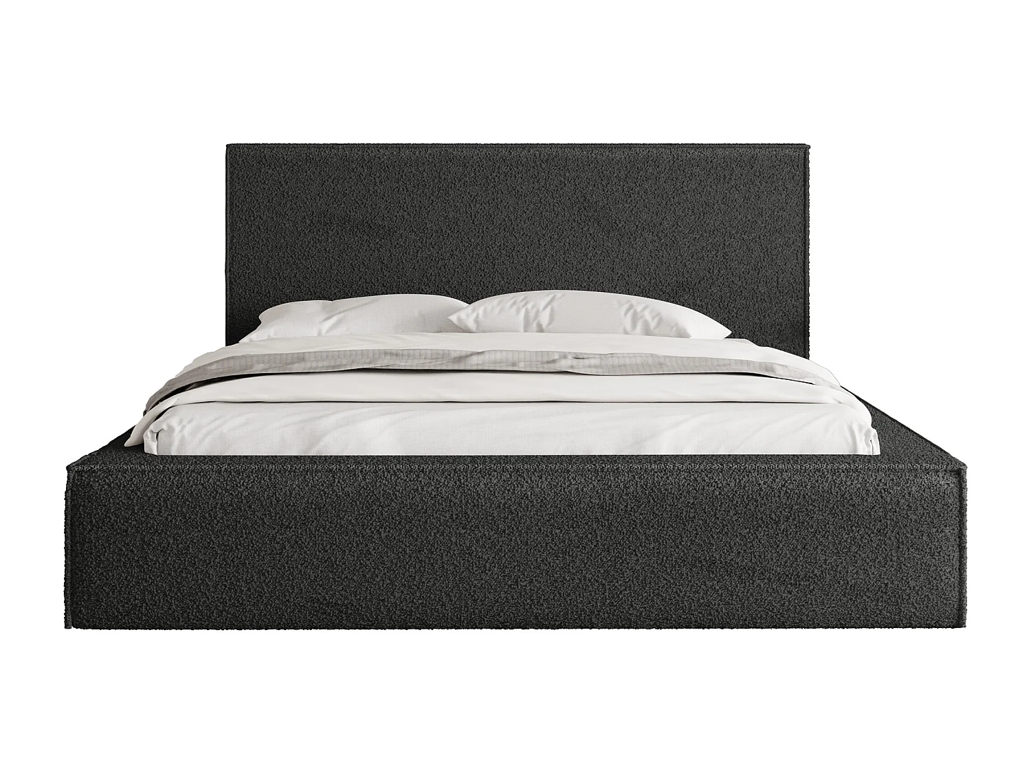 Polsterbett 160x200 – Bettkasten mit Lattenrost – Bouclé oder Samt Schwarz – Hohes Kopfteil – Bettgestell ohne Matratze – Terra – Modernes Doppelbett